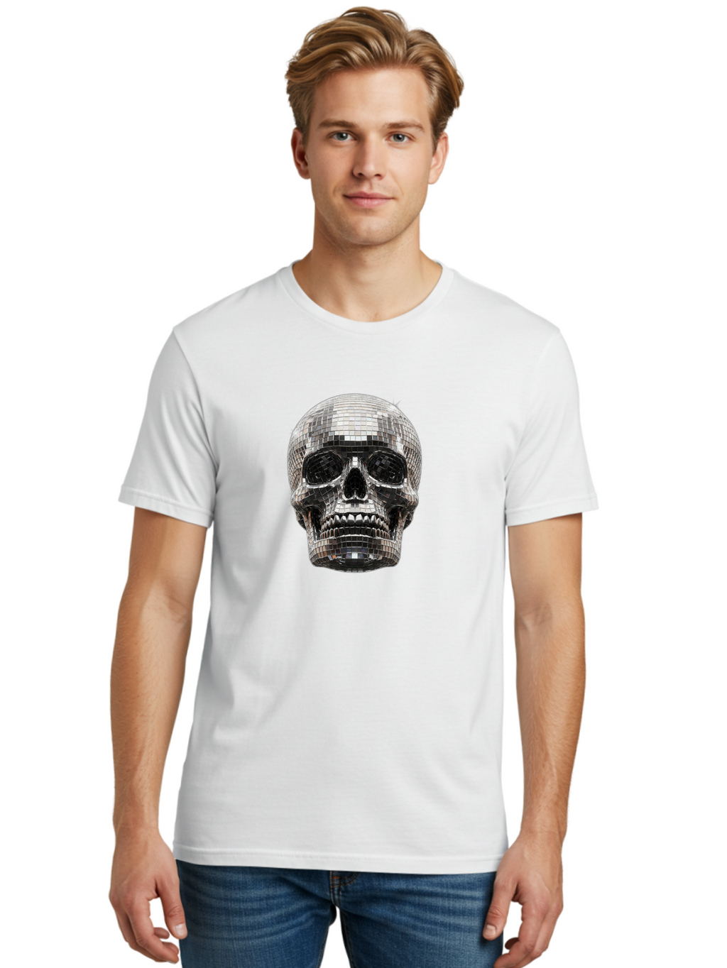 Disco-Ball-Skull Men'S Graphic Tee, 100% Cotton, Comfortable Casual Summer Wear, Machine Washable, Vintage Camera, Old Camera, Antique Camera, Black Camera, Classic Photography, Photography Equipment, Nostalgic Device, Film Camera, Camera Art Bak425