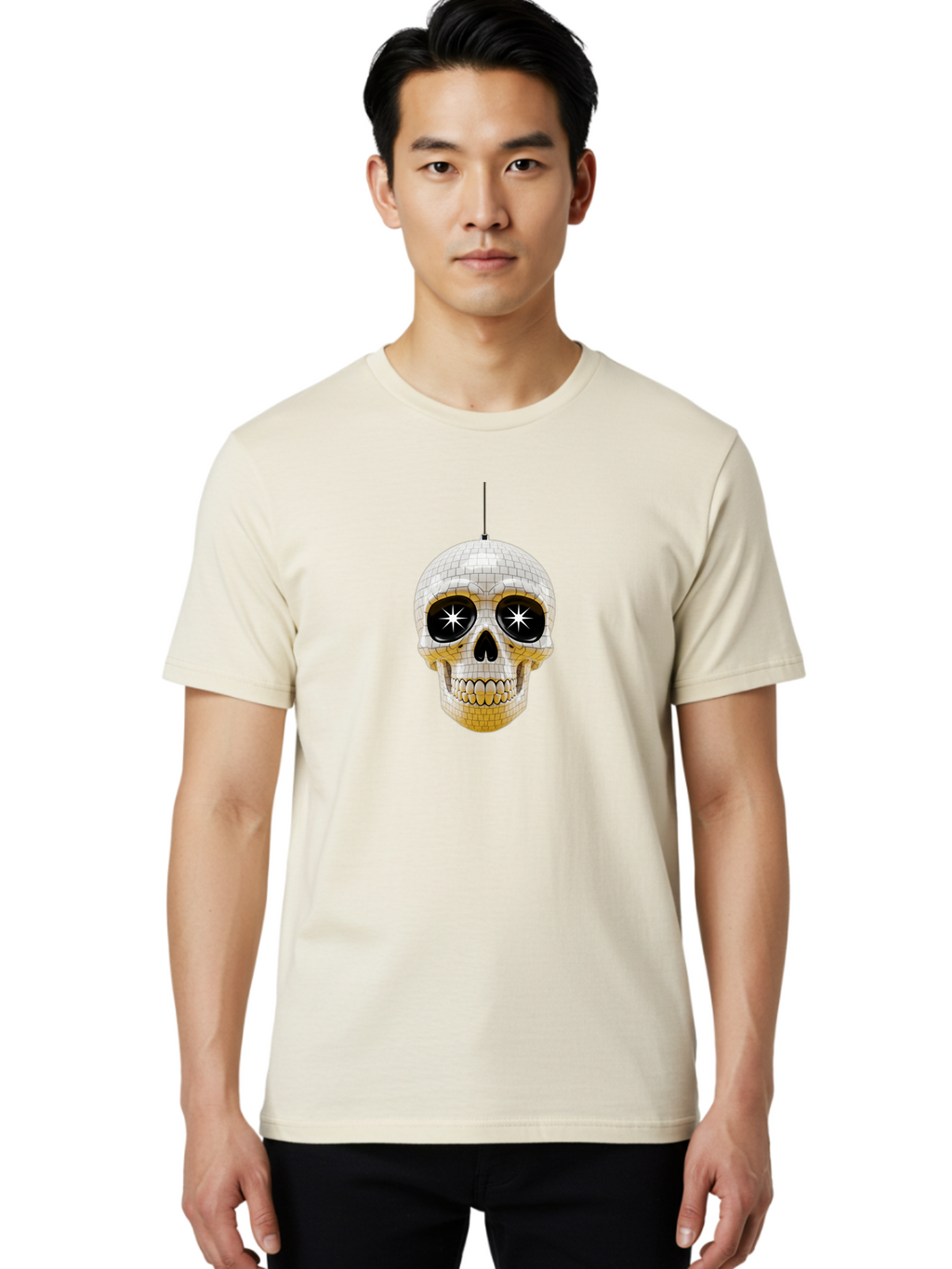 Disco-Skull-2 Men'S Graphic Tee, 100% Cotton, Comfortable Casual Summer Wear, Machine Washable, Vintage Camera, Old Camera, Antique Camera, Black Camera, Classic Photography, Photography Equipment, Nostalgic Device, Film Camera, Camera Art Bak427