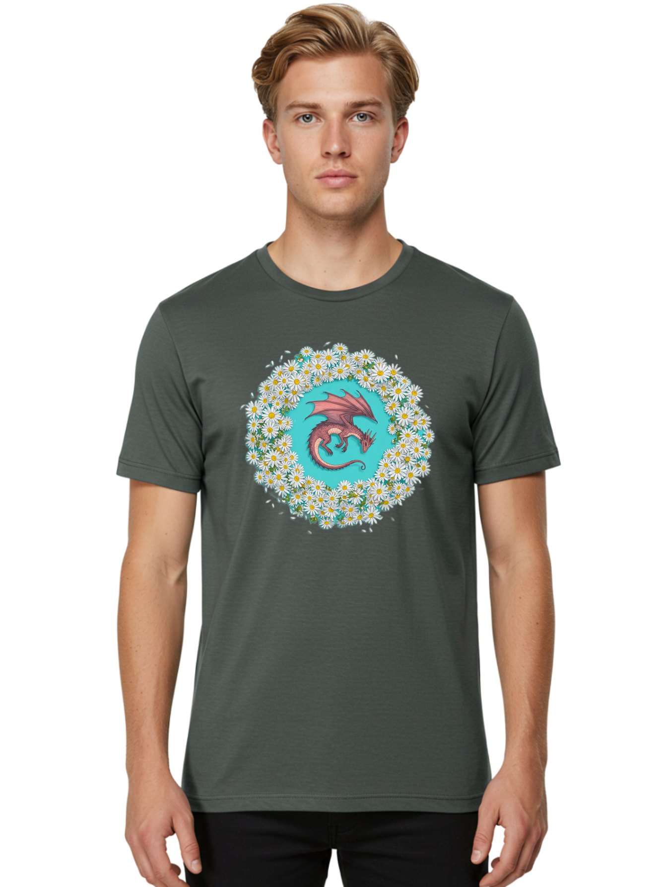 Dragon-Surrounded-By-Daisies Men'S Graphic Tee, 100% Cotton, Comfortable Casual Summer Wear, Machine Washable, Vintage Camera, Old Camera, Antique Camera, Black Camera, Classic Photography, Photography Equipment, Nostalgic Device, Film Camera, Bak492