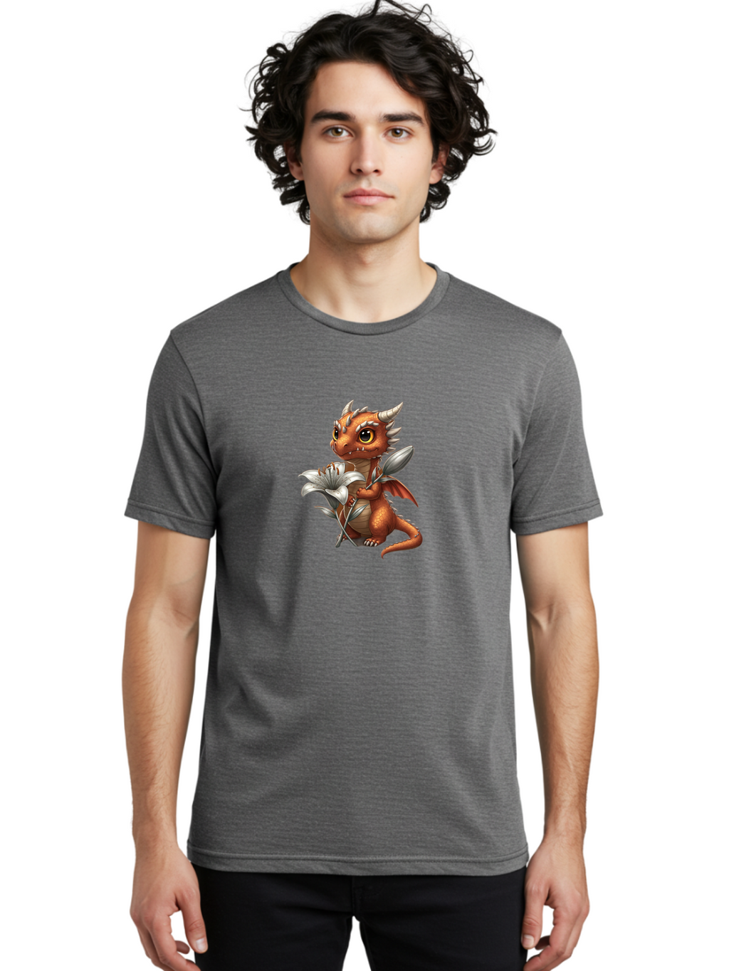 Dragon-With-Lily-1 Men'S Graphic Tee, 100% Cotton, Comfortable Casual Summer Wear, Machine Washable, Vintage Camera, Old Camera, Antique Camera, Black Camera, Classic Photography, Photography Equipment, Nostalgic Device, Film Camera, Bak497