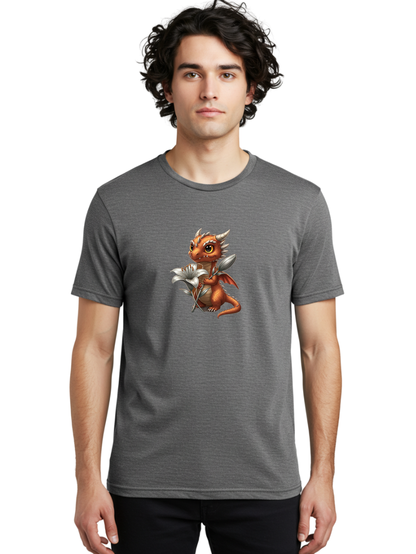 Dragon-With-Lily-1 Men'S Graphic Tee, 100% Cotton, Comfortable Casual Summer Wear, Machine Washable, Vintage Camera, Old Camera, Antique Camera, Black Camera, Classic Photography, Photography Equipment, Nostalgic Device, Film Camera, Bak497