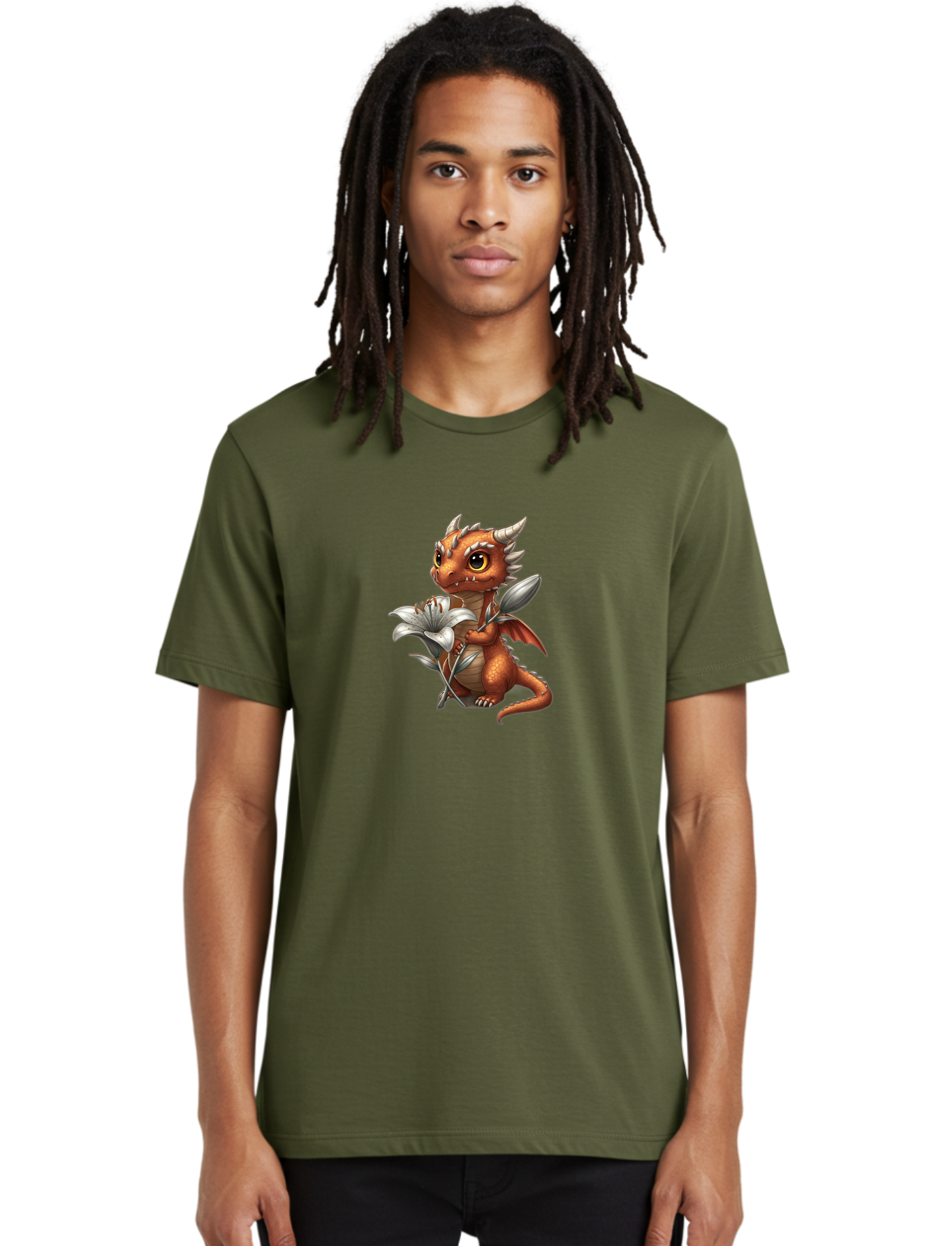 Dragon-With-Lily-1 Men'S Graphic Tee, 100% Cotton, Comfortable Casual Summer Wear, Machine Washable, Vintage Camera, Old Camera, Antique Camera, Black Camera, Classic Photography, Photography Equipment, Nostalgic Device, Film Camera, Bak497