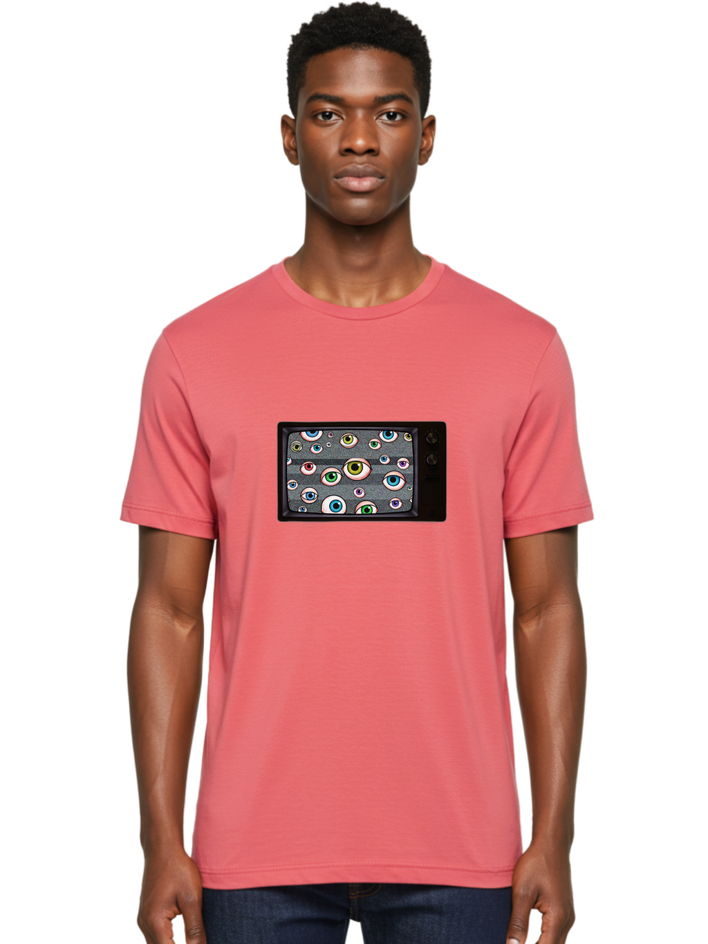 Eyes-On-Phone-Screen Men'S Graphic Tee, 100% Cotton, Comfortable Casual Summer Wear, Machine Washable, Vintage Camera, Old Camera, Antique Camera, Black Camera, Classic Photography, Photography Equipment, Nostalgic Device, Film Camera, Bak534