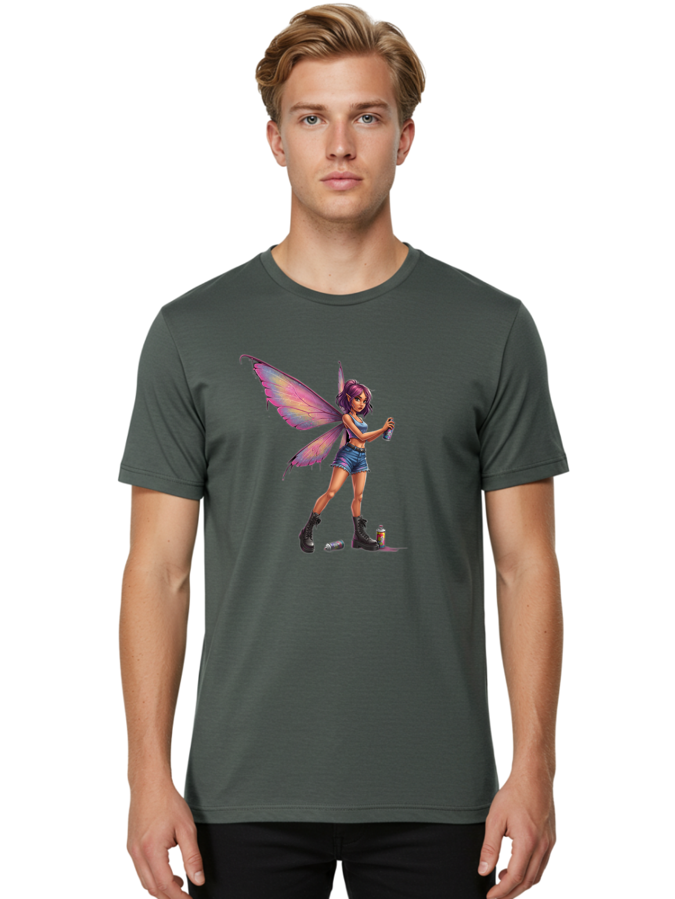 Fairy-With-Spray-Paint Men'S Graphic Tee, 100% Cotton, Comfortable Casual Summer Wear, Machine Washable, Vintage Camera, Old Camera, Antique Camera, Black Camera, Classic Photography, Photography Equipment, Nostalgic Device, Film Camera, Bak543