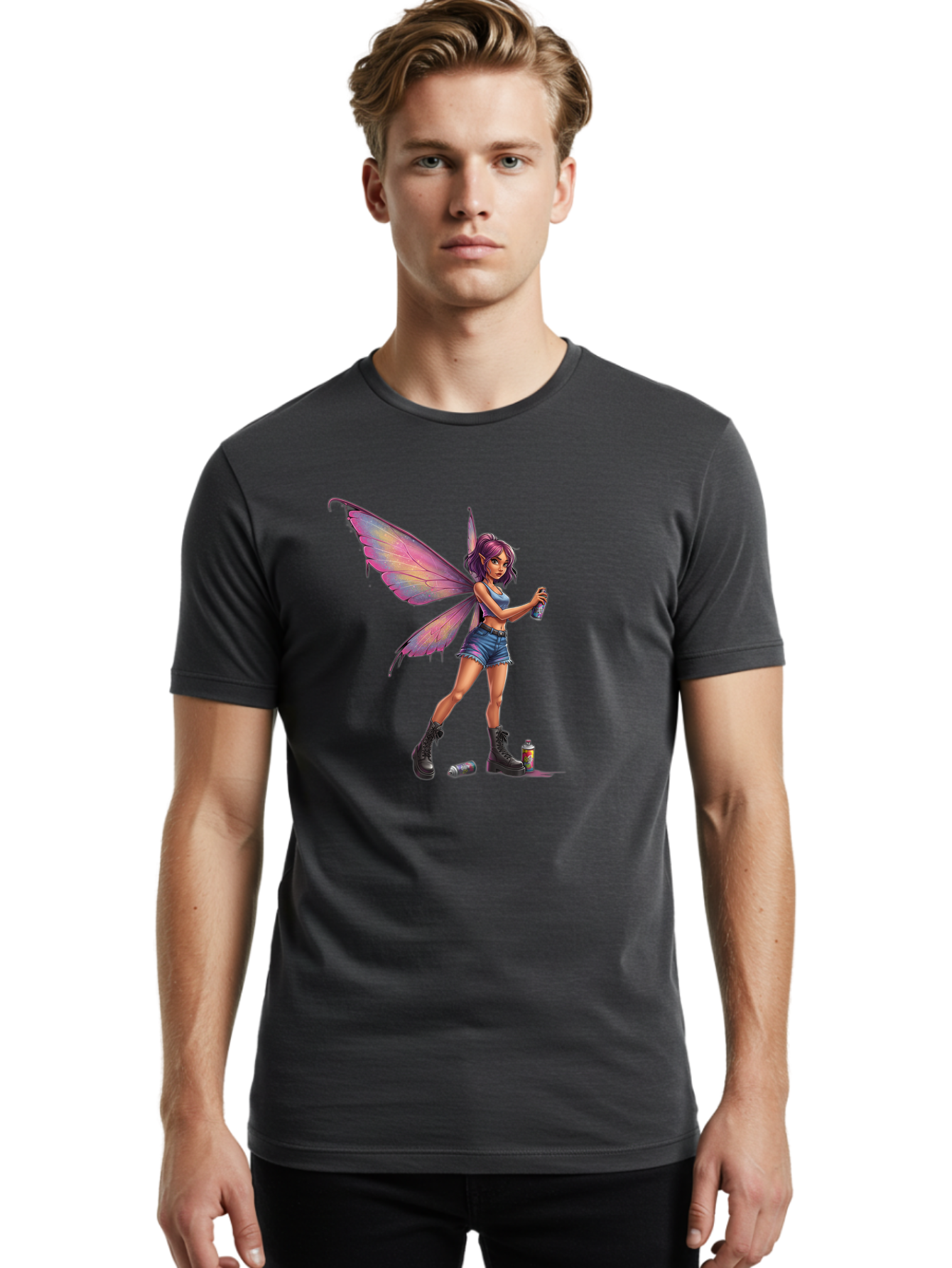 Fairy-With-Spray-Paint Men'S Graphic Tee, 100% Cotton, Comfortable Casual Summer Wear, Machine Washable, Vintage Camera, Old Camera, Antique Camera, Black Camera, Classic Photography, Photography Equipment, Nostalgic Device, Film Camera, Bak543