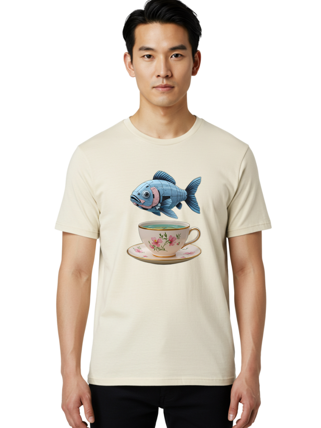 Fish-In-Tea-Cup-1 Men'S Graphic Tee, 100% Cotton, Comfortable Casual Summer Wear, Machine Washable, Vintage Camera, Old Camera, Antique Camera, Black Camera, Classic Photography, Photography Equipment, Nostalgic Device, Film Camera, Camera Art Bak552