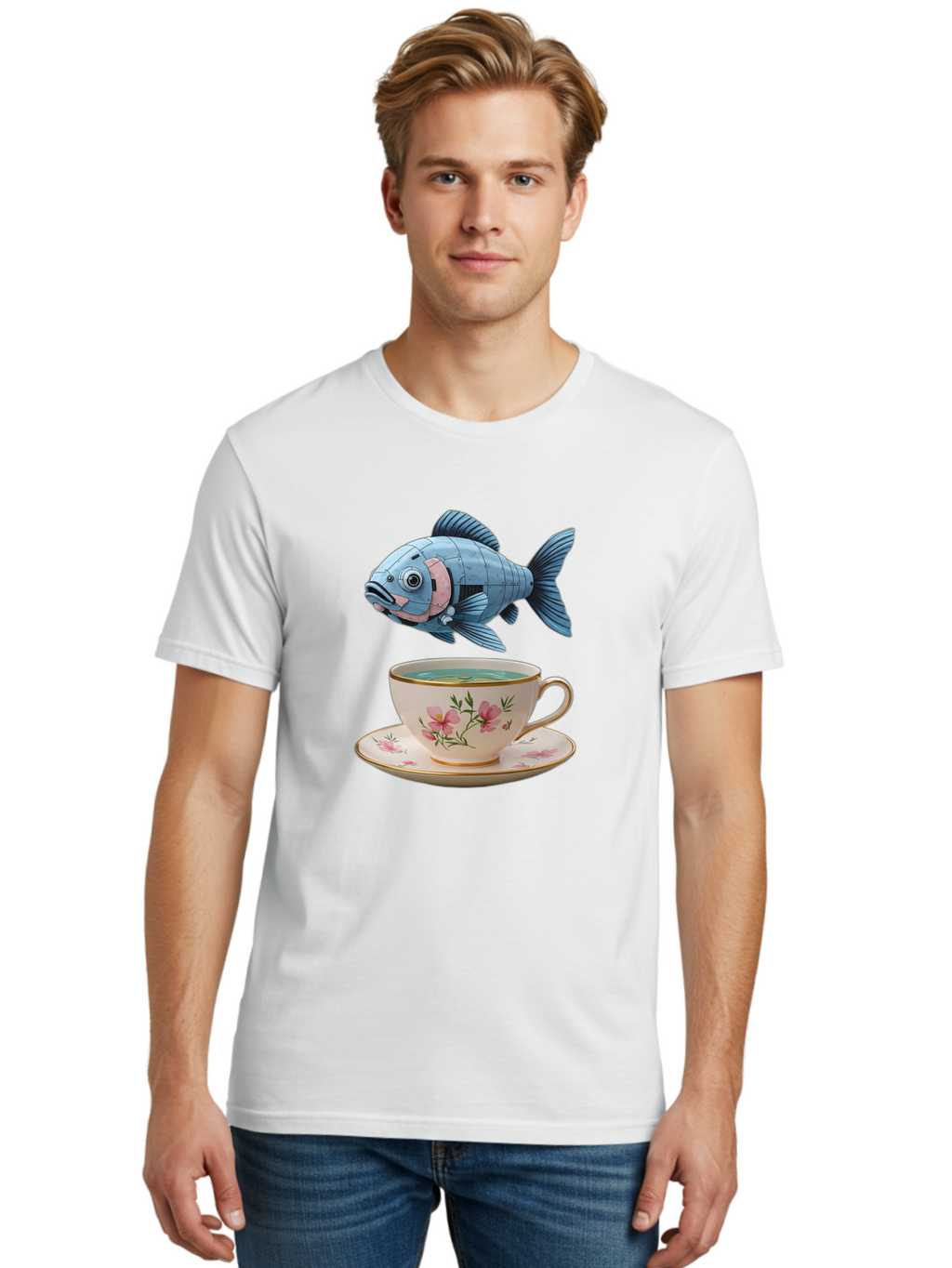 Fish-In-Tea-Cup-1 Men'S Graphic Tee, 100% Cotton, Comfortable Casual Summer Wear, Machine Washable, Vintage Camera, Old Camera, Antique Camera, Black Camera, Classic Photography, Photography Equipment, Nostalgic Device, Film Camera, Camera Art Bak552