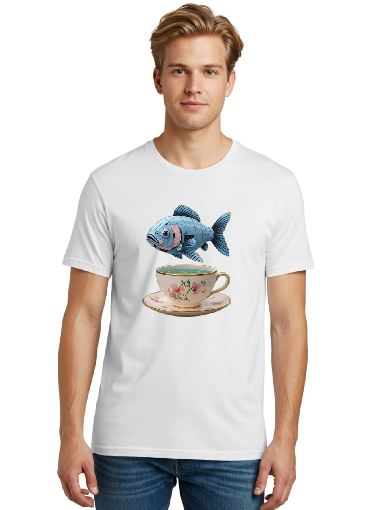 Fish-In-Tea-Cup-1 Men'S Graphic Tee, 100% Cotton, Comfortable Casual Summer Wear, Machine Washable, Vintage Camera, Old Camera, Antique Camera, Black Camera, Classic Photography, Photography Equipment, Nostalgic Device, Film Camera, Camera Art Bak552