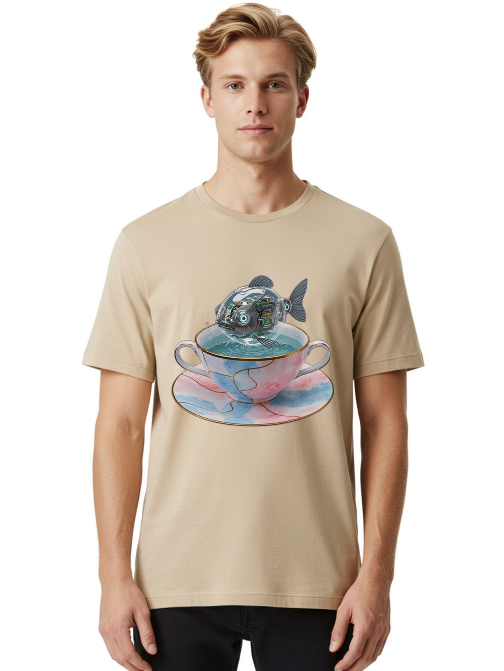 Fish-In-Teacup-1 Men'S Graphic Tee, 100% Cotton, Comfortable Casual Summer Wear, Machine Washable, Vintage Camera, Old Camera, Antique Camera, Black Camera, Classic Photography, Photography Equipment, Nostalgic Device, Film Camera, Camera Art Bak554