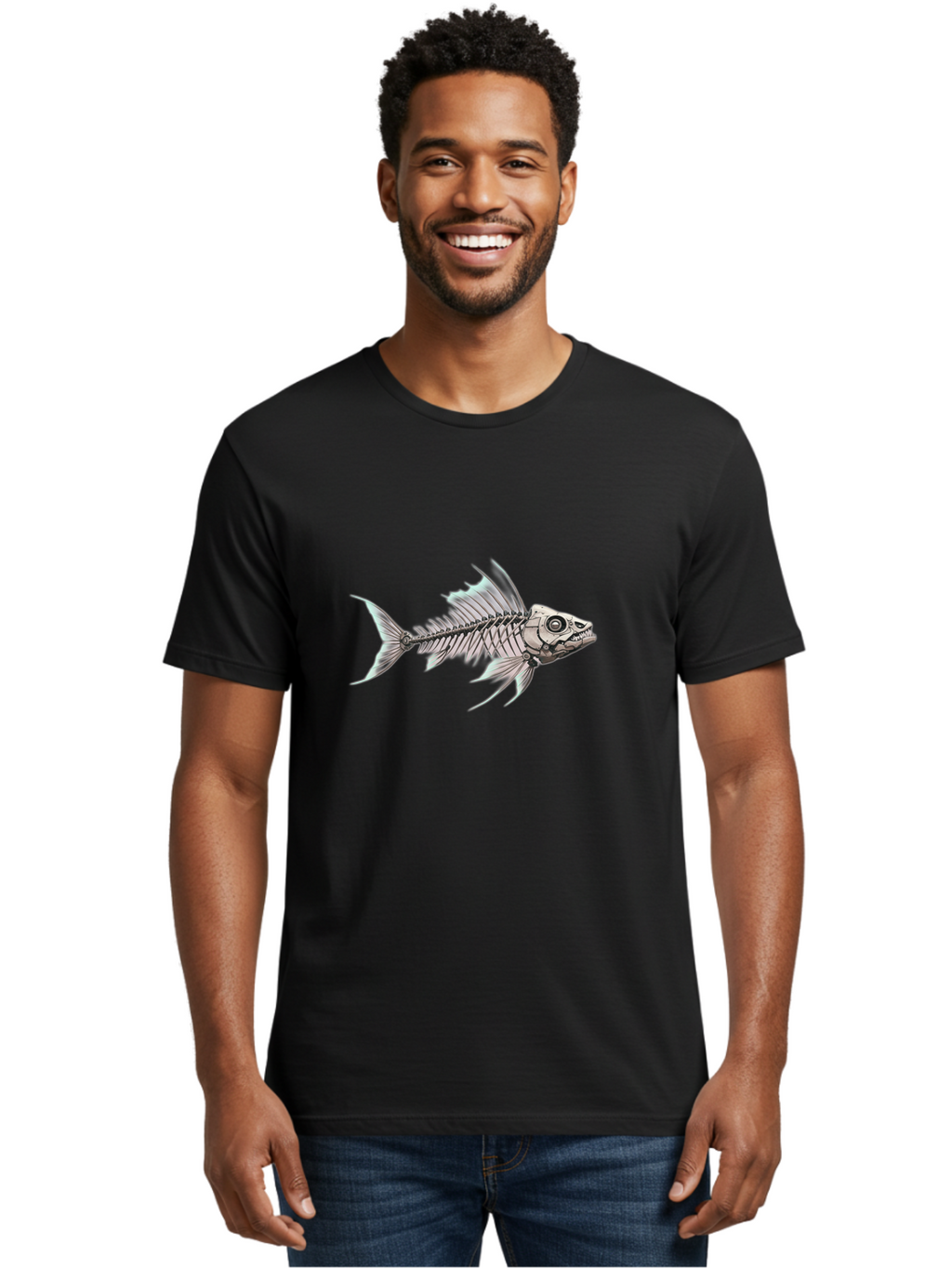 Fish-Skeleton Men'S Graphic Tee, 100% Cotton, Comfortable Casual Summer Wear, Machine Washable, Vintage Camera, Old Camera, Antique Camera, Black Camera, Classic Photography, Photography Equipment, Nostalgic Device, Film Camera, Camera Art Bak560