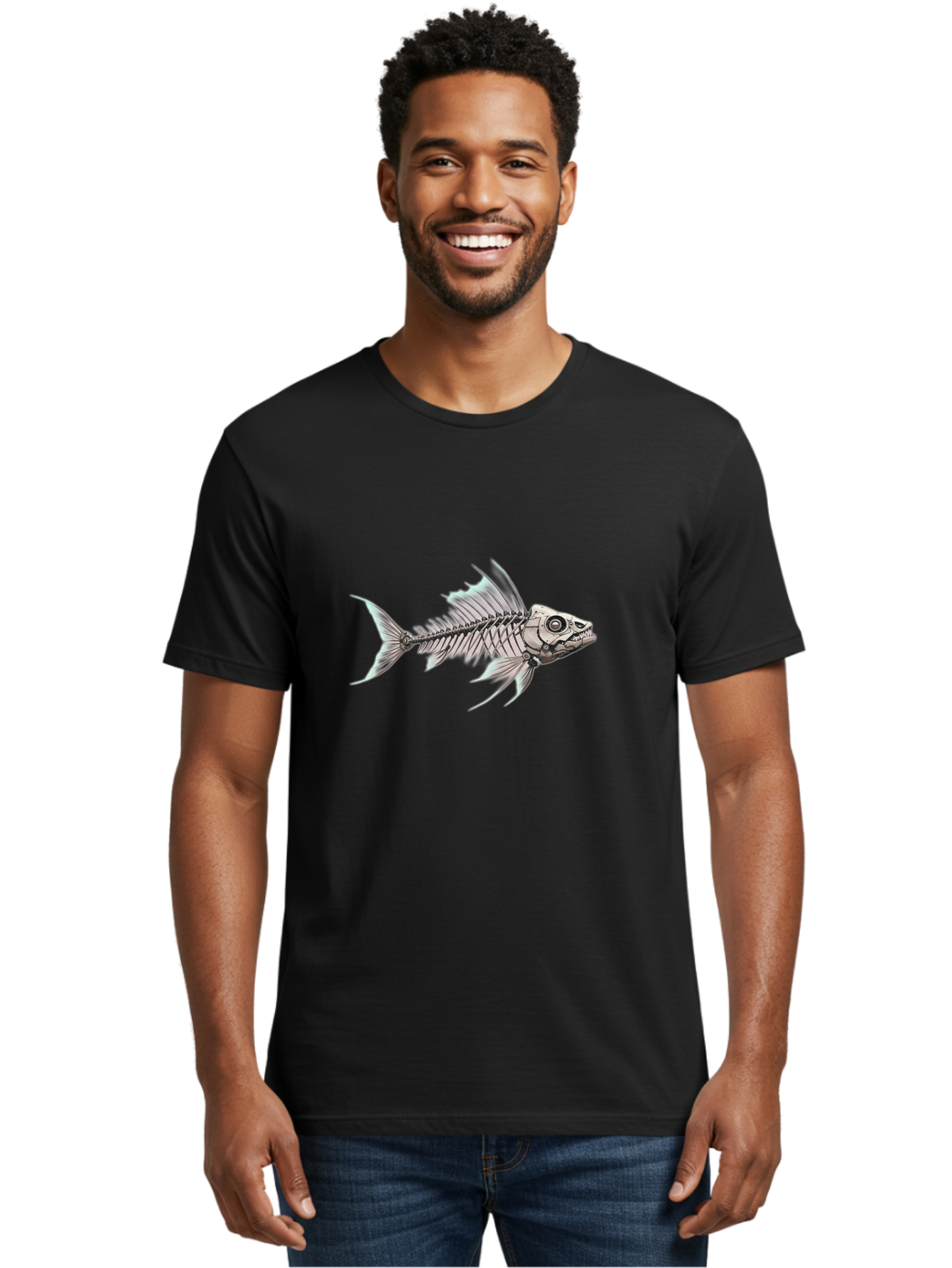 Fish-Skeleton Men'S Graphic Tee, 100% Cotton, Comfortable Casual Summer Wear, Machine Washable, Vintage Camera, Old Camera, Antique Camera, Black Camera, Classic Photography, Photography Equipment, Nostalgic Device, Film Camera, Camera Art Bak560