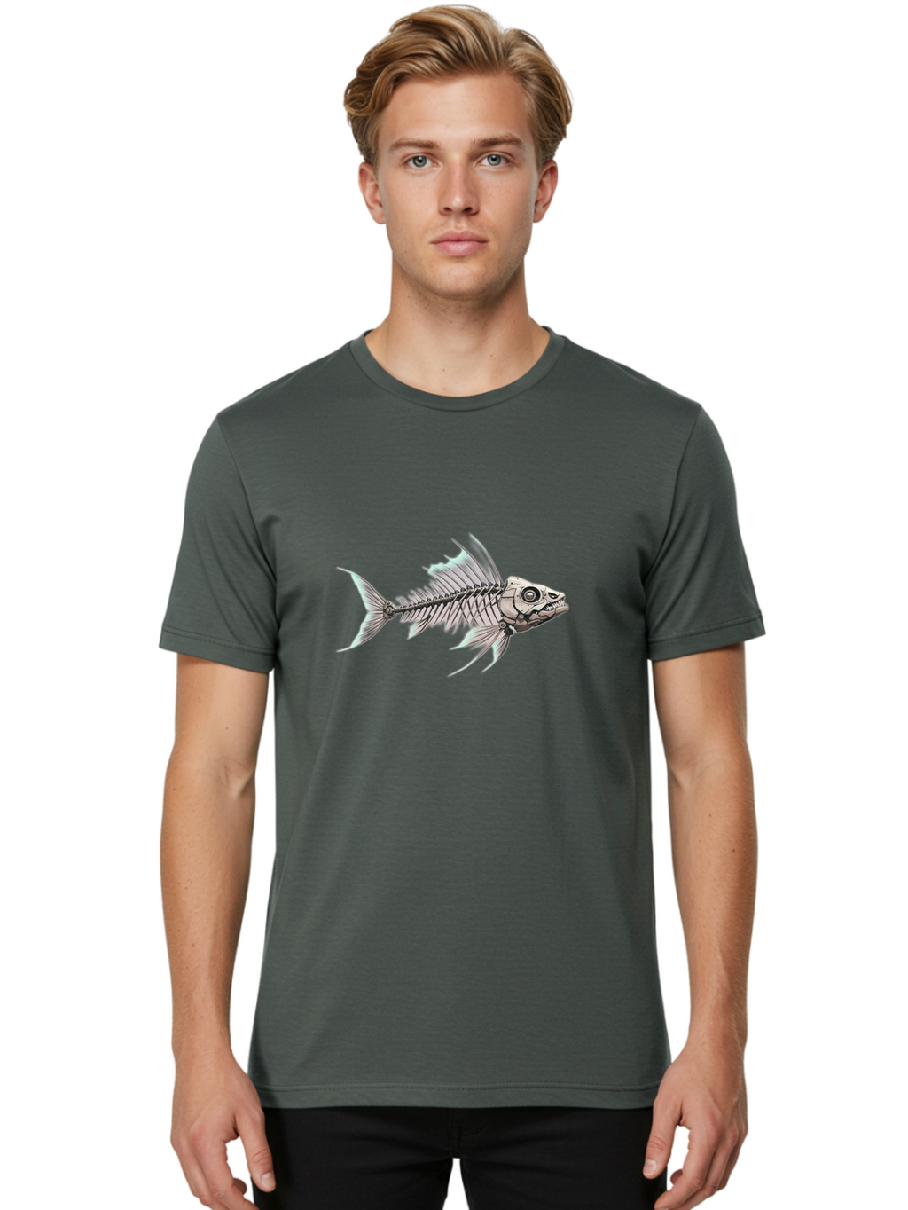 Fish-Skeleton Men'S Graphic Tee, 100% Cotton, Comfortable Casual Summer Wear, Machine Washable, Vintage Camera, Old Camera, Antique Camera, Black Camera, Classic Photography, Photography Equipment, Nostalgic Device, Film Camera, Camera Art Bak560