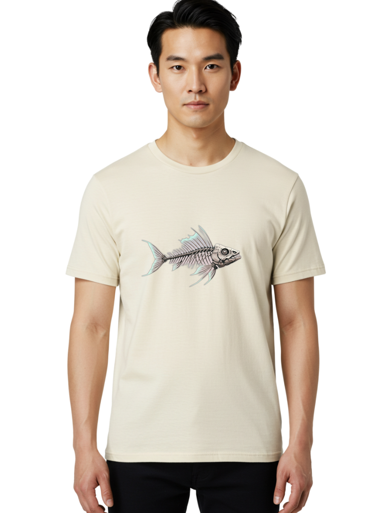 Fish-Skeleton Men'S Graphic Tee, 100% Cotton, Comfortable Casual Summer Wear, Machine Washable, Vintage Camera, Old Camera, Antique Camera, Black Camera, Classic Photography, Photography Equipment, Nostalgic Device, Film Camera, Camera Art Bak560
