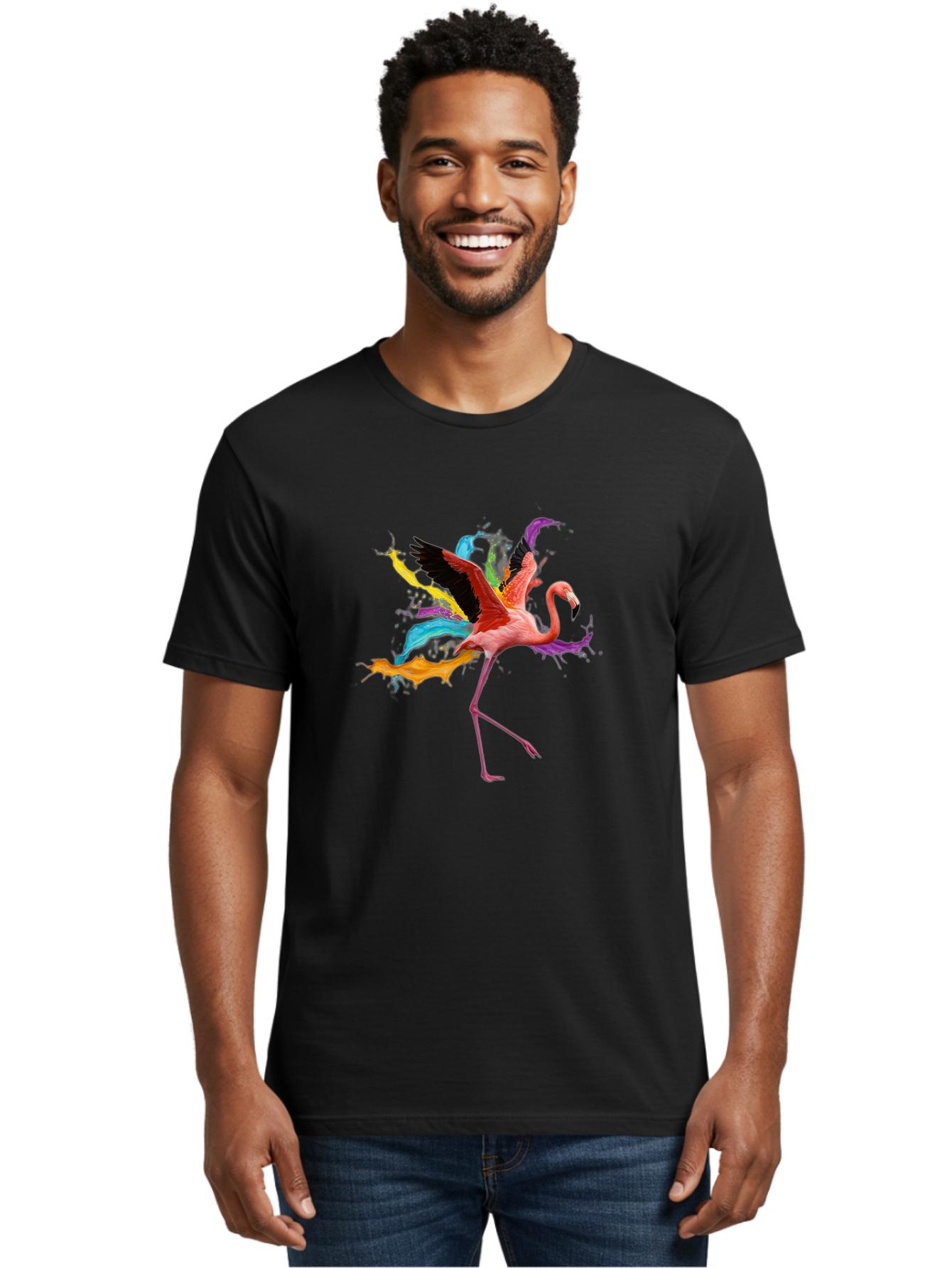 Flamingo-Splash Men'S Graphic Tee, 100% Cotton, Comfortable Casual Summer Wear, Machine Washable, Vintage Camera, Old Camera, Antique Camera, Black Camera, Classic Photography, Photography Equipment, Nostalgic Device, Film Camera, Camera Art Bak599