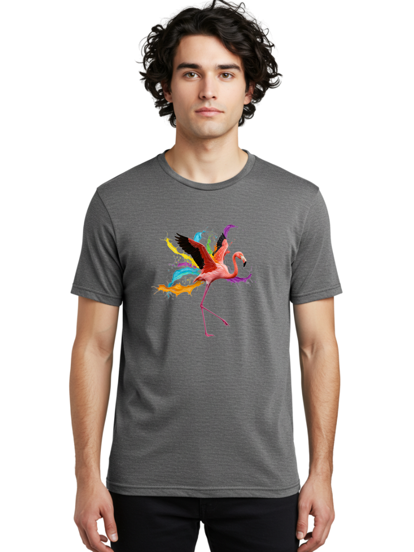Flamingo-Splash Men'S Graphic Tee, 100% Cotton, Comfortable Casual Summer Wear, Machine Washable, Vintage Camera, Old Camera, Antique Camera, Black Camera, Classic Photography, Photography Equipment, Nostalgic Device, Film Camera, Camera Art Bak599