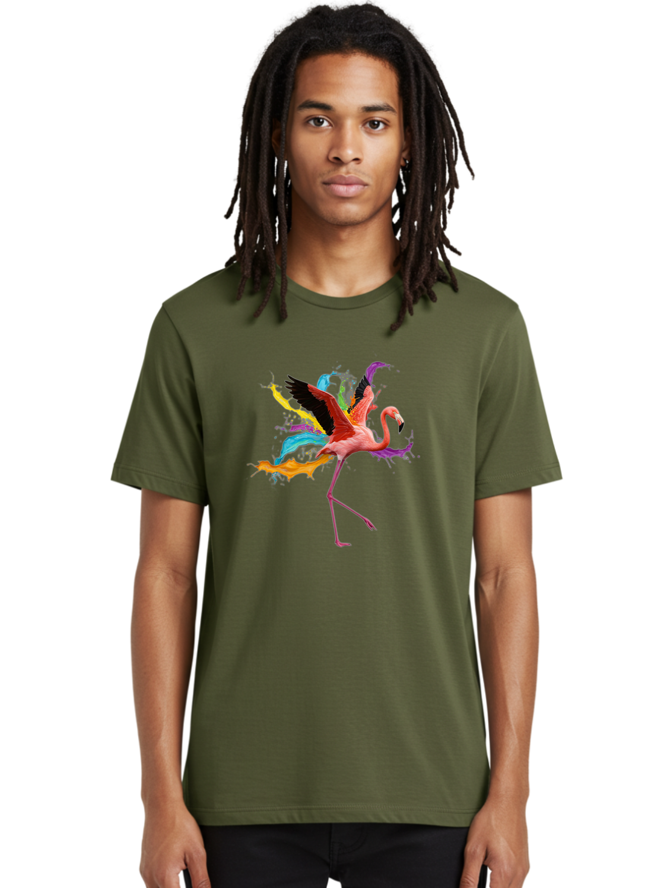 Flamingo-Splash Men'S Graphic Tee, 100% Cotton, Comfortable Casual Summer Wear, Machine Washable, Vintage Camera, Old Camera, Antique Camera, Black Camera, Classic Photography, Photography Equipment, Nostalgic Device, Film Camera, Camera Art Bak599