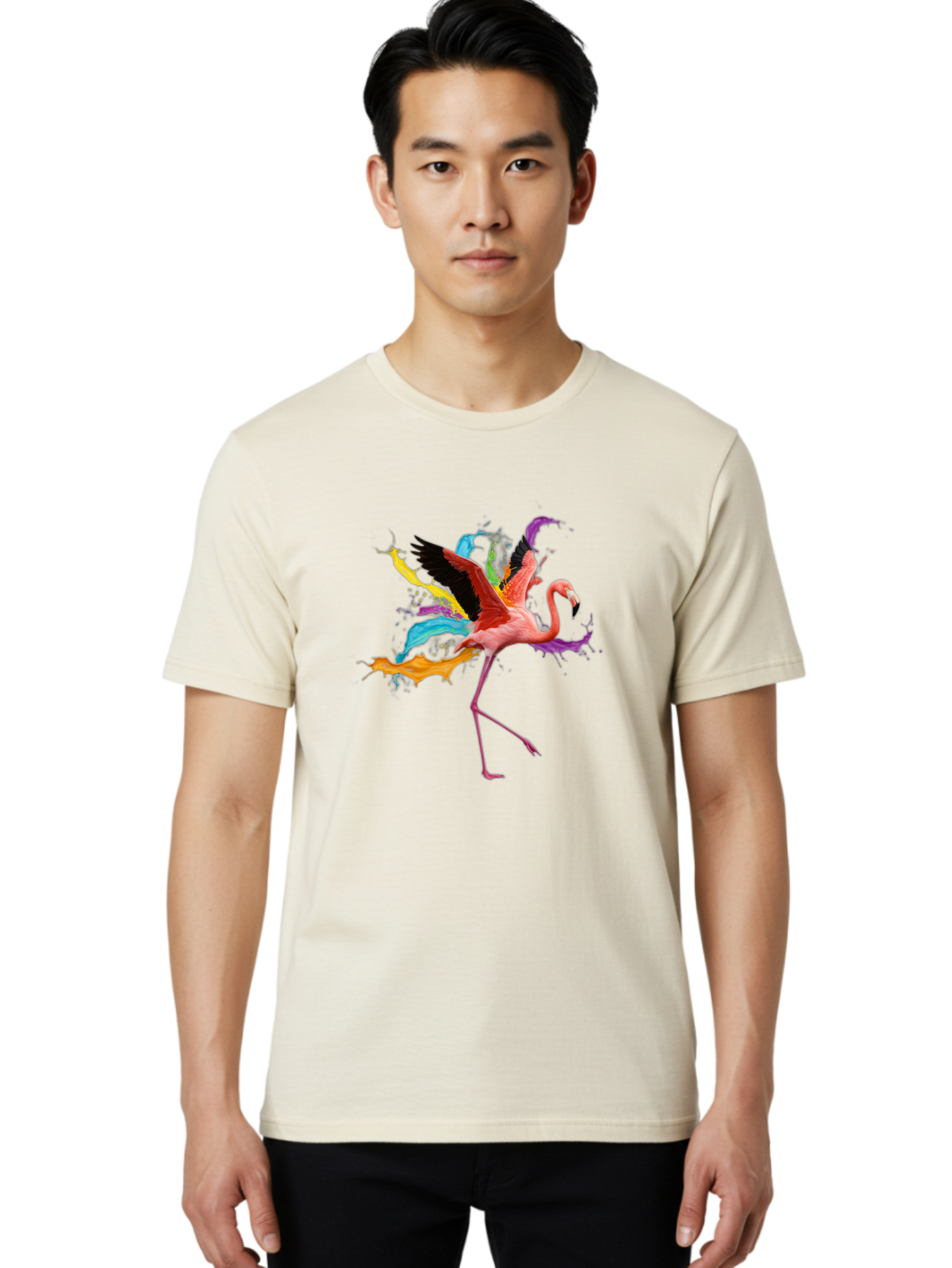 Flamingo-Splash Men'S Graphic Tee, 100% Cotton, Comfortable Casual Summer Wear, Machine Washable, Vintage Camera, Old Camera, Antique Camera, Black Camera, Classic Photography, Photography Equipment, Nostalgic Device, Film Camera, Camera Art Bak599