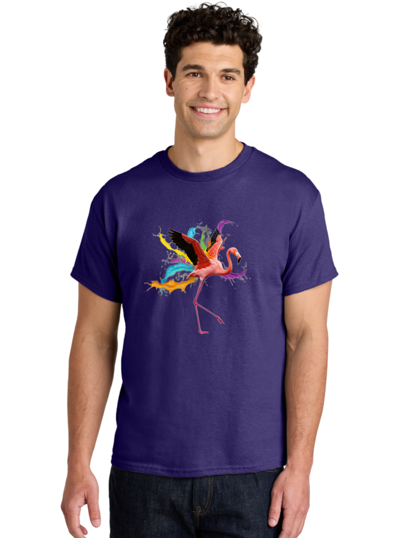 Flamingo-Splash Men'S Graphic Tee, 100% Cotton, Comfortable Casual Summer Wear, Machine Washable, Vintage Camera, Old Camera, Antique Camera, Black Camera, Classic Photography, Photography Equipment, Nostalgic Device, Film Camera, Camera Art Bak599