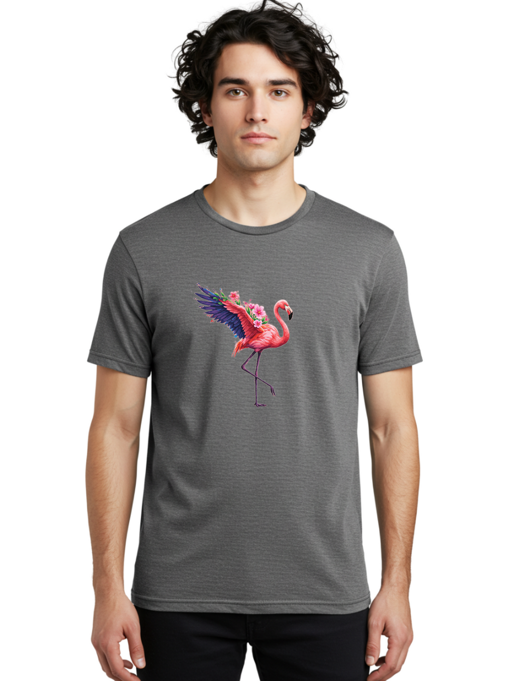 Flamingo-With-Flowers-1 Men'S Graphic Tee, 100% Cotton, Comfortable Casual Summer Wear, Machine Washable, Vintage Camera, Old Camera, Antique Camera, Black Camera, Classic Photography, Photography Equipment, Nostalgic Device, Film Camera, Bak600