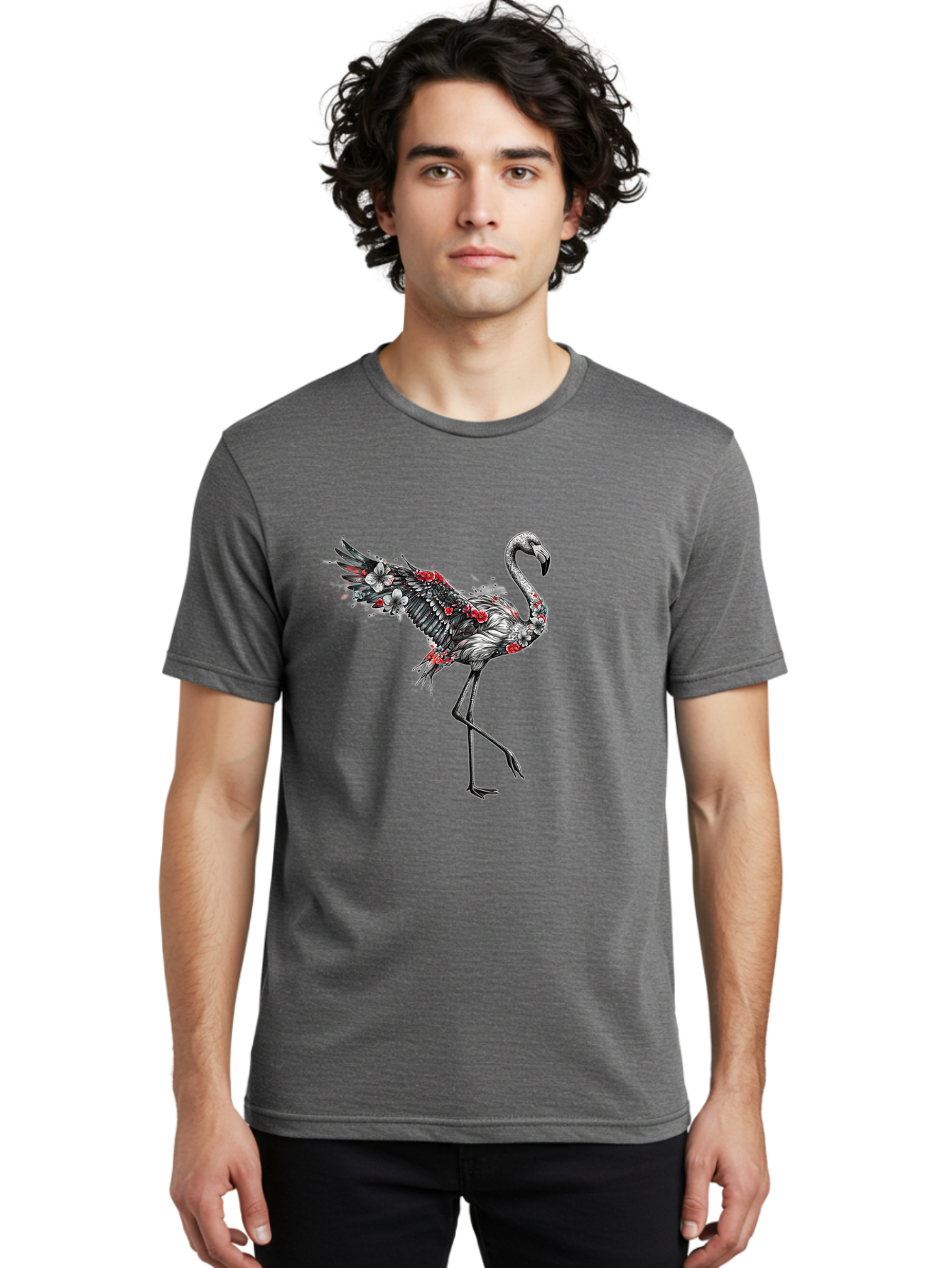 Flamingo-With-Flowers-2 Men'S Graphic Tee, 100% Cotton, Comfortable Casual Summer Wear, Machine Washable, Vintage Camera, Old Camera, Antique Camera, Black Camera, Classic Photography, Photography Equipment, Nostalgic Device, Film Camera, Bak601