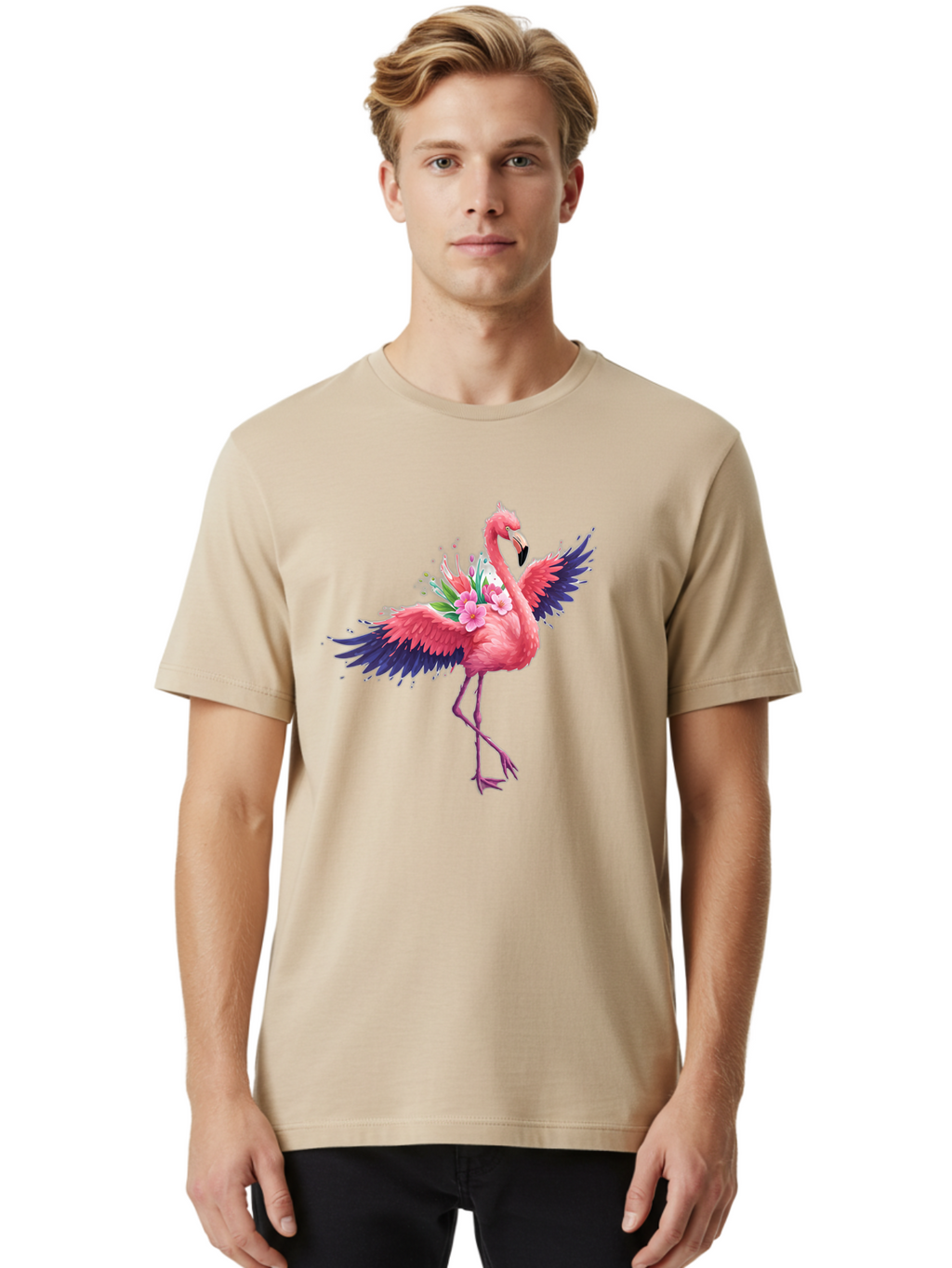Flamingo-With-Flowers-3 Men'S Graphic Tee, 100% Cotton, Comfortable Casual Summer Wear, Machine Washable, Vintage Camera, Old Camera, Antique Camera, Black Camera, Classic Photography, Photography Equipment, Nostalgic Device, Film Camera, Bak602