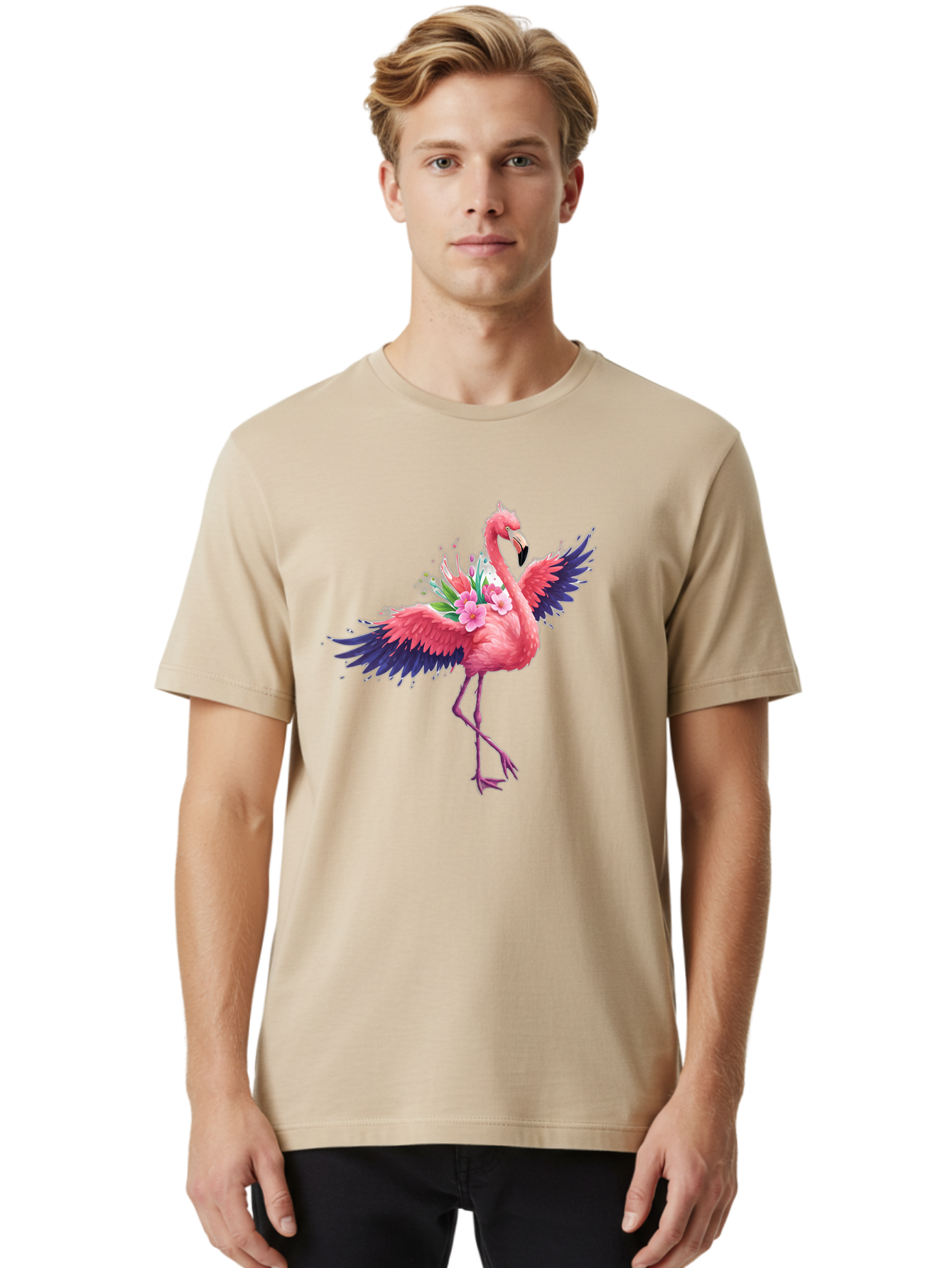 Flamingo-With-Flowers-3 Men'S Graphic Tee, 100% Cotton, Comfortable Casual Summer Wear, Machine Washable, Vintage Camera, Old Camera, Antique Camera, Black Camera, Classic Photography, Photography Equipment, Nostalgic Device, Film Camera, Bak602
