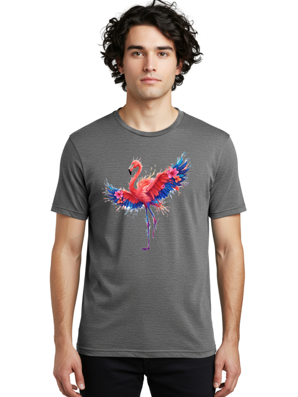 Flamingo-With-Flowers Men'S Graphic Tee, 100% Cotton, Comfortable Casual Summer Wear, Machine Washable, Vintage Camera, Old Camera, Antique Camera, Black Camera, Classic Photography, Photography Equipment, Nostalgic Device, Film Camera, Bak603