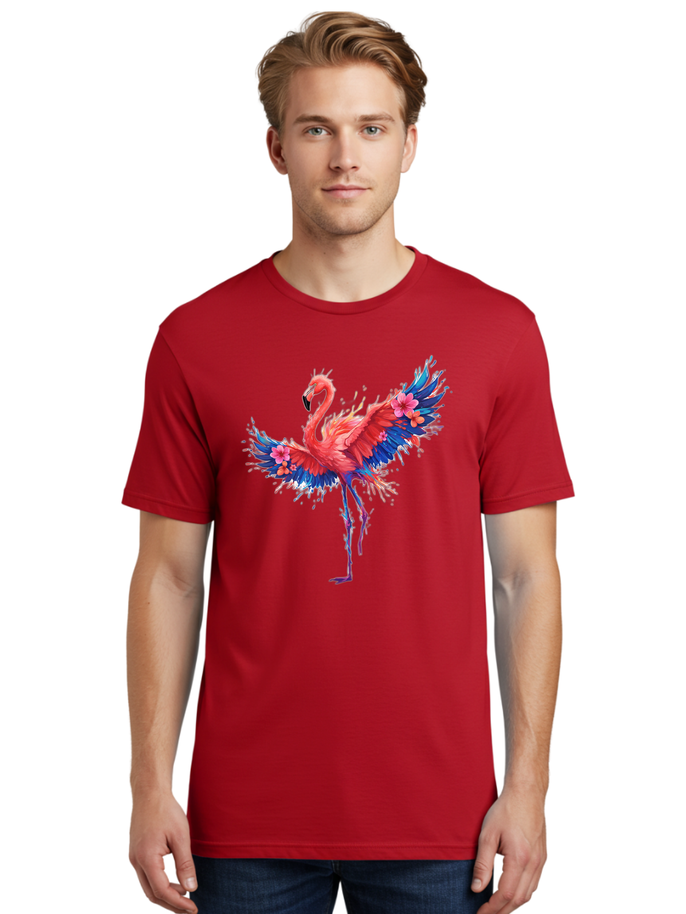 Flamingo-With-Flowers Men'S Graphic Tee, 100% Cotton, Comfortable Casual Summer Wear, Machine Washable, Vintage Camera, Old Camera, Antique Camera, Black Camera, Classic Photography, Photography Equipment, Nostalgic Device, Film Camera, Bak603