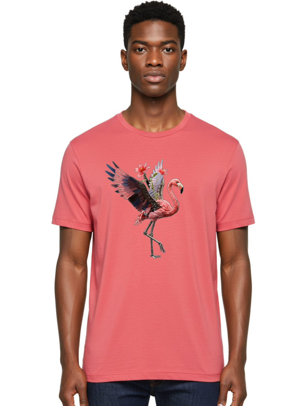 Flamingo-With-Robot-Parts Men'S Graphic Tee, 100% Cotton, Comfortable Casual Summer Wear, Machine Washable, Vintage Camera, Old Camera, Antique Camera, Black Camera, Classic Photography, Photography Equipment, Nostalgic Device, Film Camera, Bak604