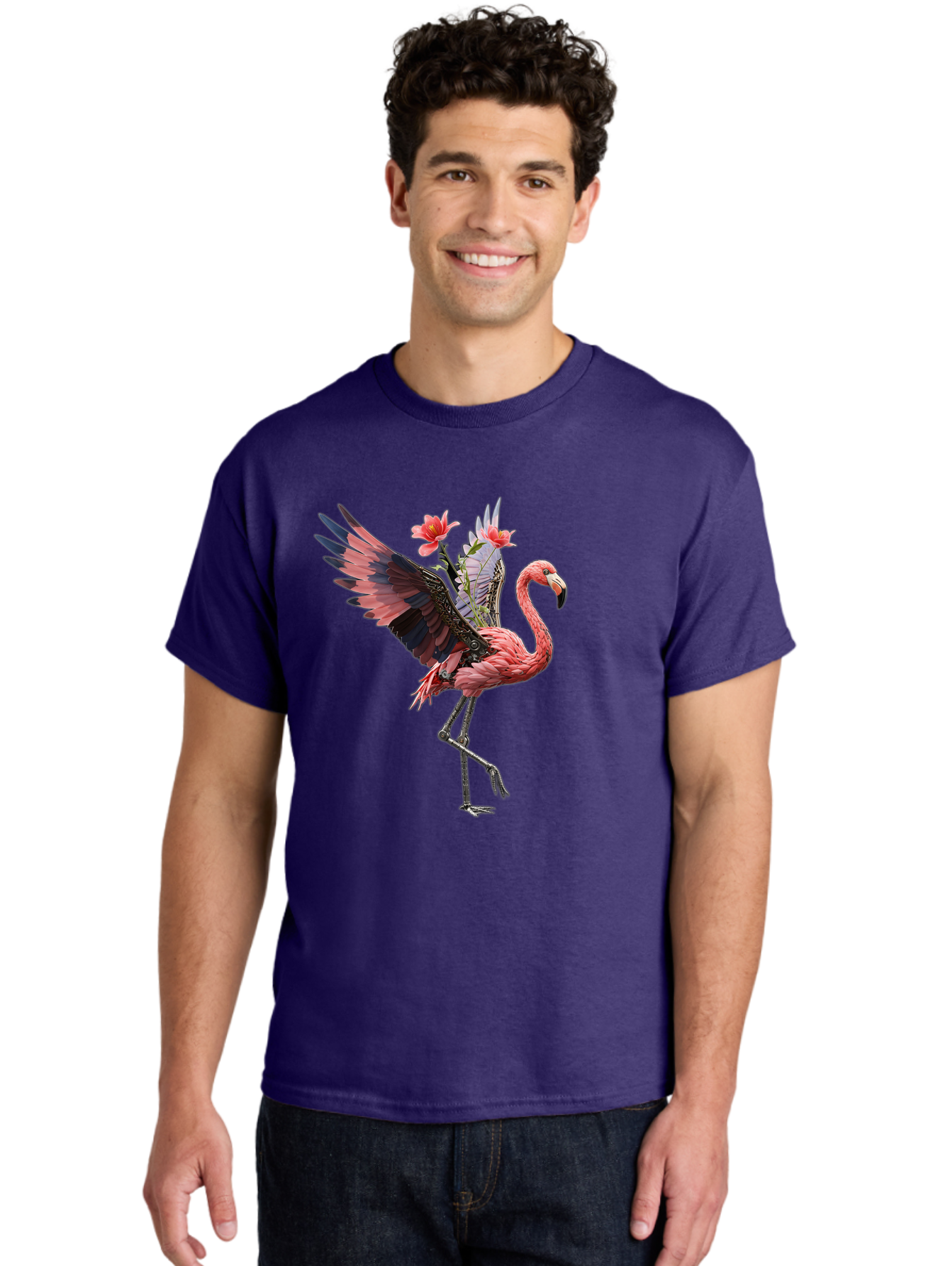 Flamingo-With-Robot-Parts Men'S Graphic Tee, 100% Cotton, Comfortable Casual Summer Wear, Machine Washable, Vintage Camera, Old Camera, Antique Camera, Black Camera, Classic Photography, Photography Equipment, Nostalgic Device, Film Camera, Bak604