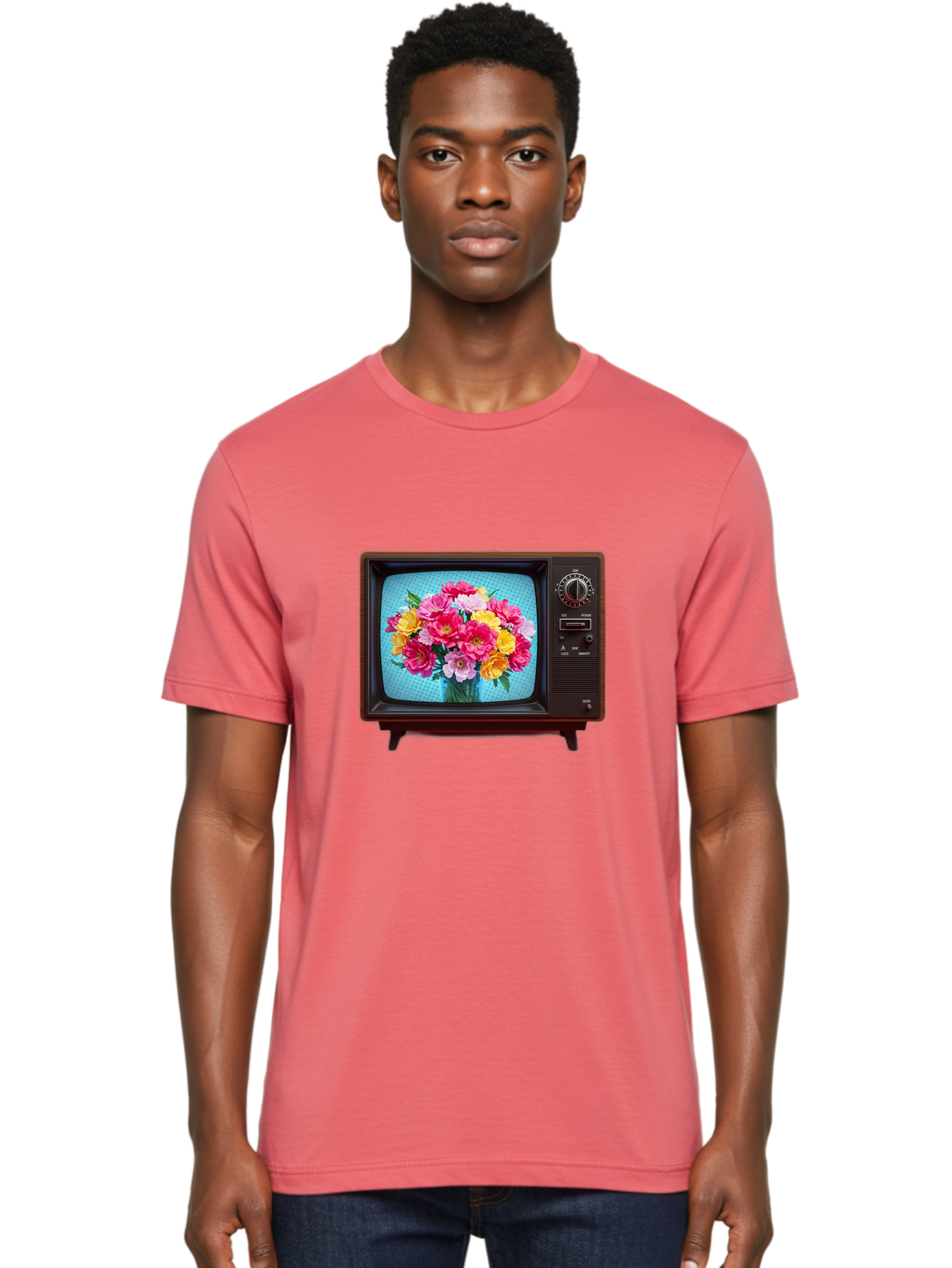 Floral-Bouquet-Tv Men'S Graphic Tee, 100% Cotton, Comfortable Casual Summer Wear, Machine Washable, Vintage Camera, Old Camera, Antique Camera, Black Camera, Classic Photography, Photography Equipment, Nostalgic Device, Film Camera, Camera Art Bak607