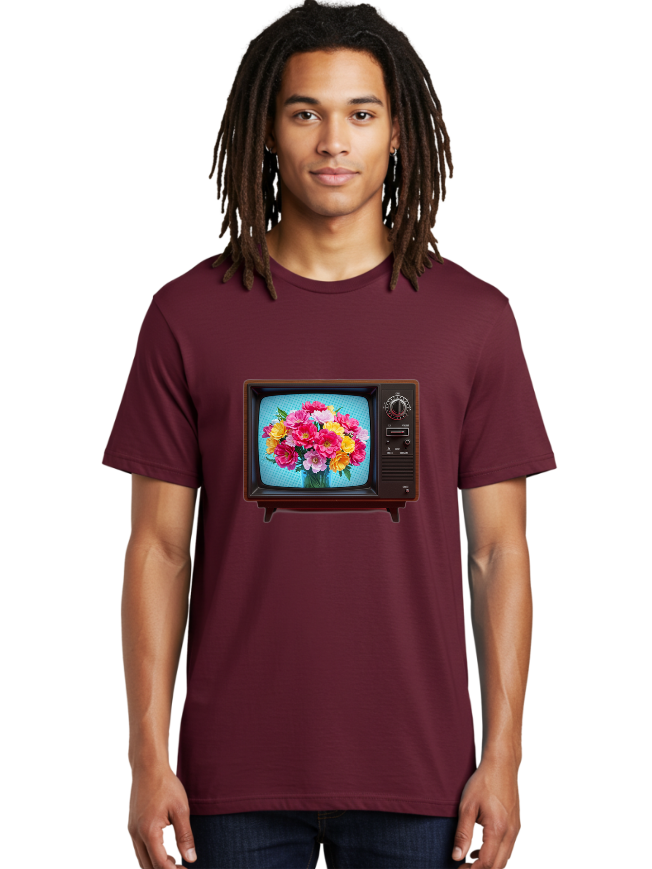 Floral-Bouquet-Tv Men'S Graphic Tee, 100% Cotton, Comfortable Casual Summer Wear, Machine Washable, Vintage Camera, Old Camera, Antique Camera, Black Camera, Classic Photography, Photography Equipment, Nostalgic Device, Film Camera, Camera Art Bak607