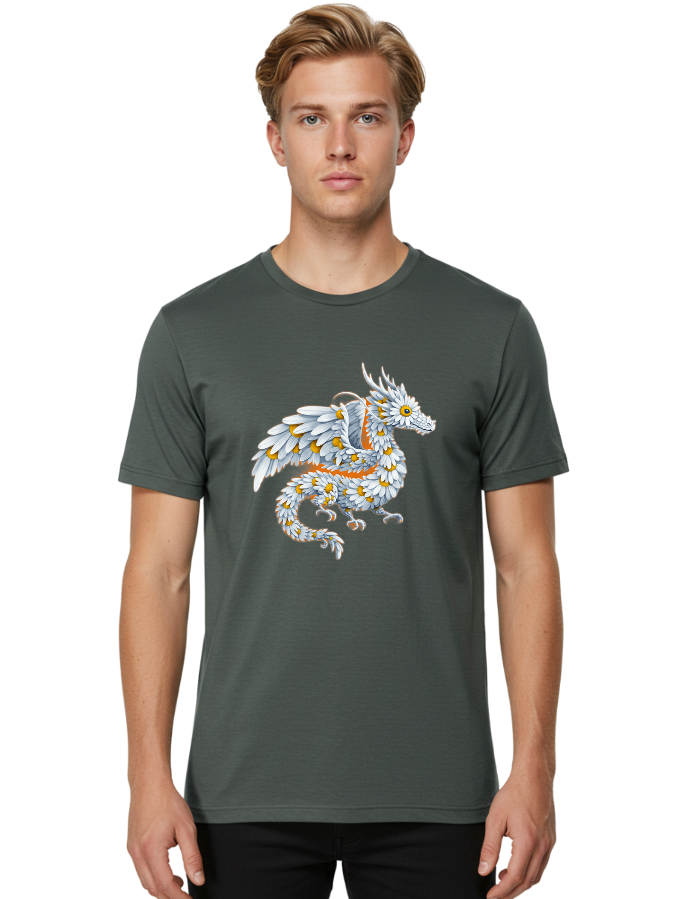 Floral-Dragon-1 Men'S Graphic Tee, 100% Cotton, Comfortable Casual Summer Wear, Machine Washable, Vintage Camera, Old Camera, Antique Camera, Black Camera, Classic Photography, Photography Equipment, Nostalgic Device, Film Camera, Camera Art Bak608