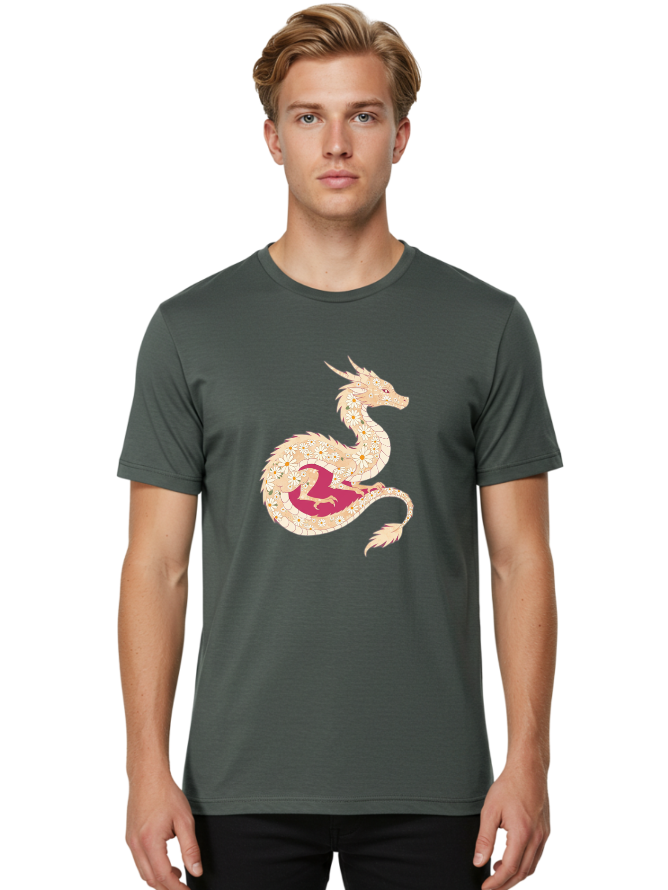 Floral-Dragon Men'S Graphic Tee, 100% Cotton, Comfortable Casual Summer Wear, Machine Washable, Vintage Camera, Old Camera, Antique Camera, Black Camera, Classic Photography, Photography Equipment, Nostalgic Device, Film Camera, Camera Art Bak609