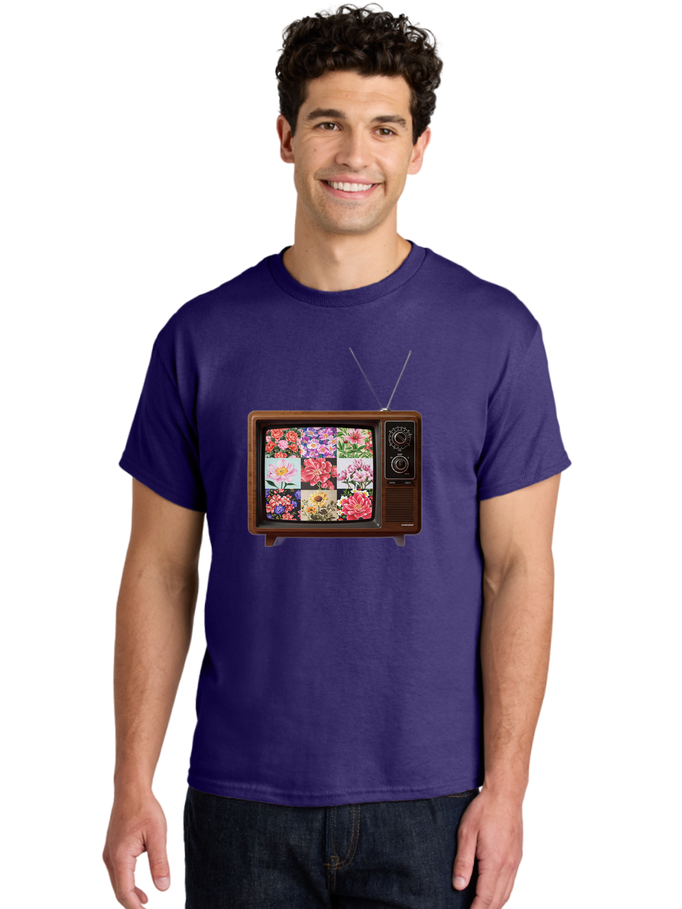Flower-Collage-Tv Men'S Graphic Tee, 100% Cotton, Comfortable Casual Summer Wear, Machine Washable, Vintage Camera, Old Camera, Antique Camera, Black Camera, Classic Photography, Photography Equipment, Nostalgic Device, Film Camera, Camera Art Bak612