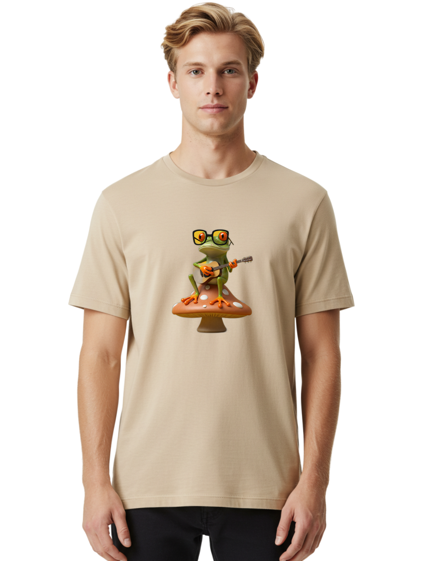 Frog-With-Guitar-1 Men'S Graphic Tee, 100% Cotton, Comfortable Casual Summer Wear, Machine Washable, Vintage Camera, Old Camera, Antique Camera, Black Camera, Classic Photography, Photography Equipment, Nostalgic Device, Film Camera, Bak642