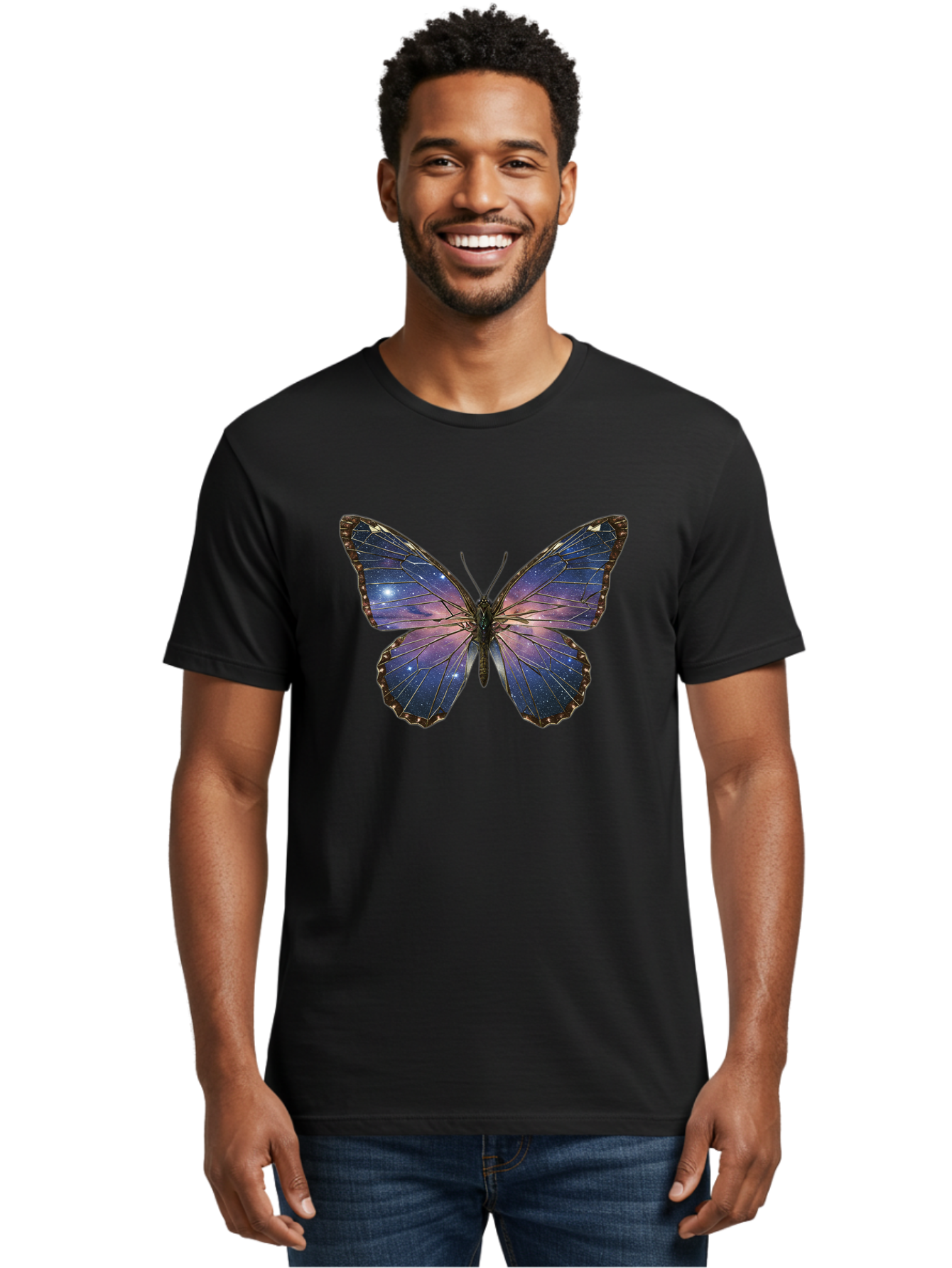Galaxy-Butterfly Men'S Graphic Tee, 100% Cotton, Comfortable Casual Summer Wear, Machine Washable, Vintage Camera, Old Camera, Antique Camera, Black Camera, Classic Photography, Photography Equipment, Nostalgic Device, Film Camera, Camera Art Bak645