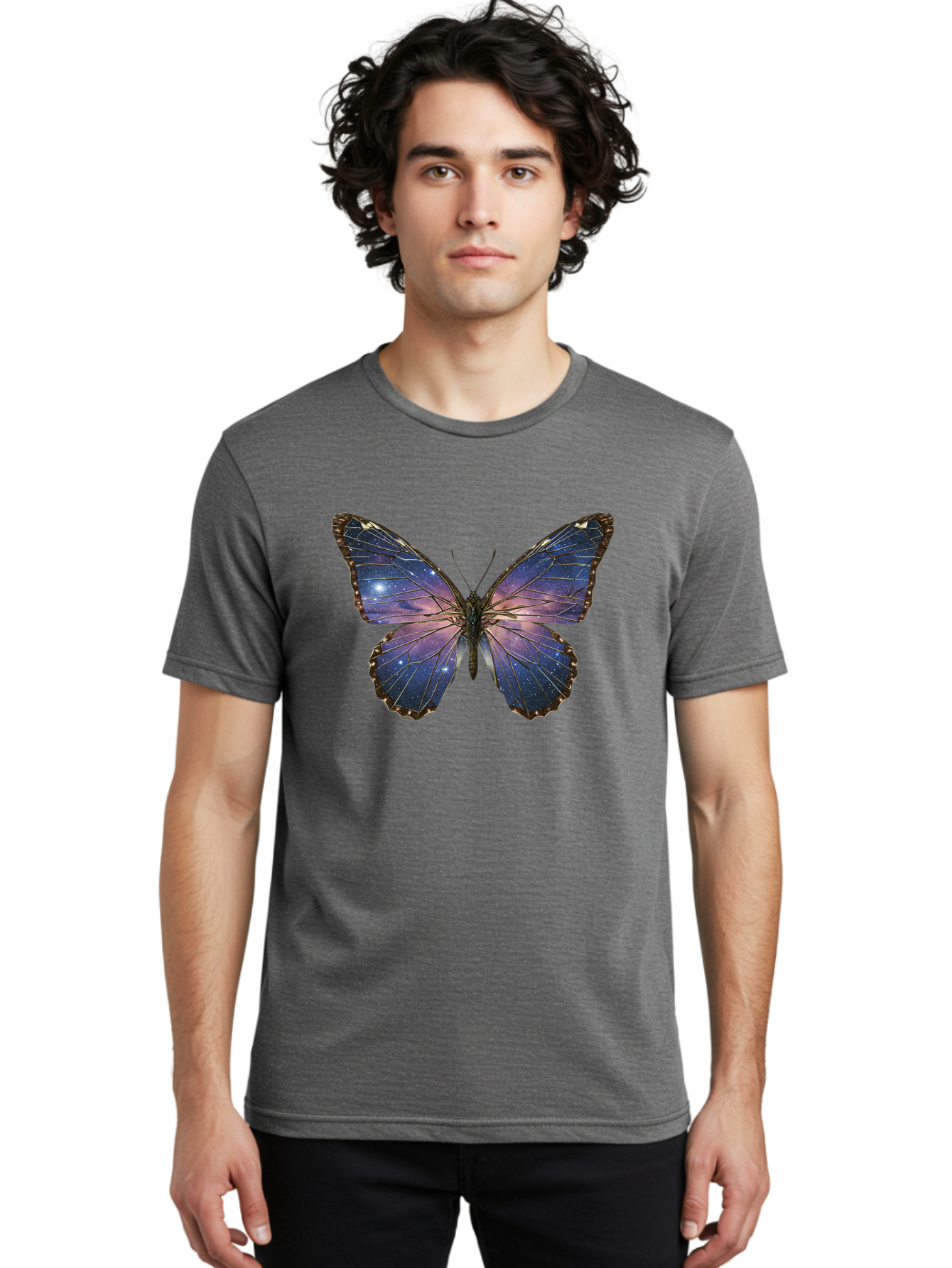 Galaxy-Butterfly Men'S Graphic Tee, 100% Cotton, Comfortable Casual Summer Wear, Machine Washable, Vintage Camera, Old Camera, Antique Camera, Black Camera, Classic Photography, Photography Equipment, Nostalgic Device, Film Camera, Camera Art Bak645