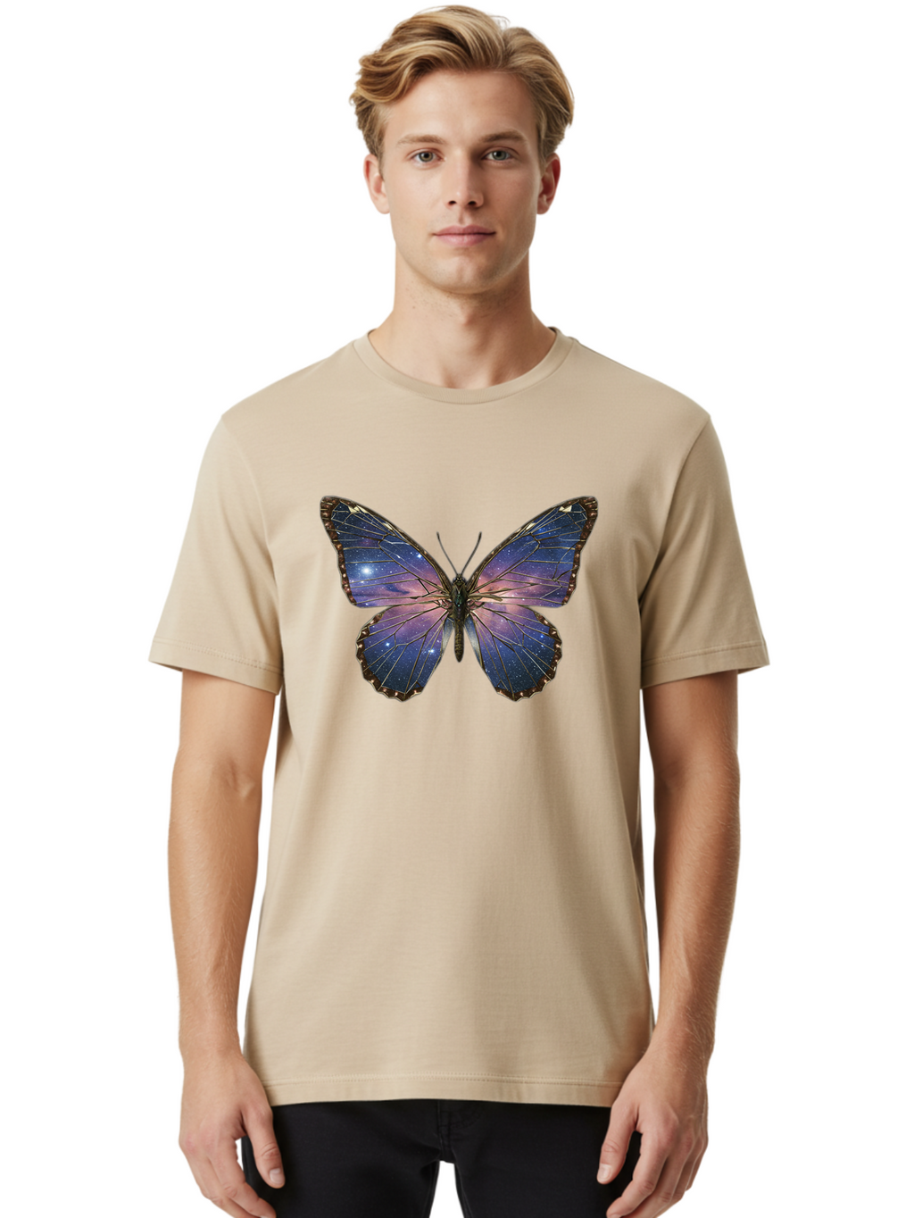 Galaxy-Butterfly Men'S Graphic Tee, 100% Cotton, Comfortable Casual Summer Wear, Machine Washable, Vintage Camera, Old Camera, Antique Camera, Black Camera, Classic Photography, Photography Equipment, Nostalgic Device, Film Camera, Camera Art Bak645