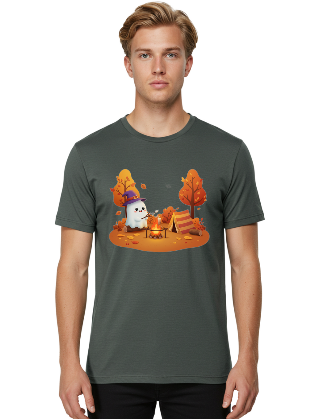 Ghost-Camping-1 Men'S Graphic Tee, 100% Cotton, Comfortable Casual Summer Wear, Machine Washable, Vintage Camera, Old Camera, Antique Camera, Black Camera, Classic Photography, Photography Equipment, Nostalgic Device, Film Camera, Camera Art Bak660