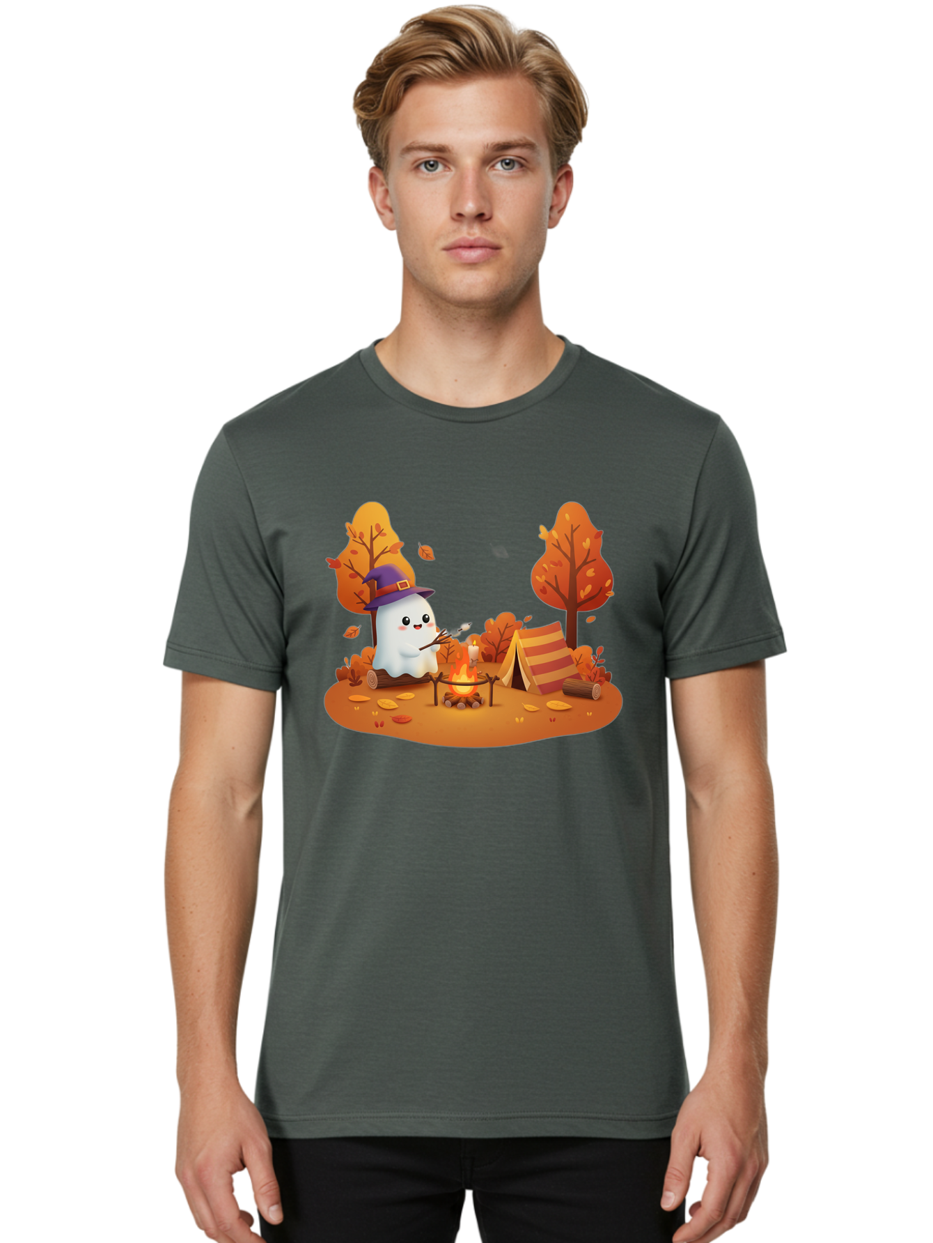 Ghost-Camping-1 Men'S Graphic Tee, 100% Cotton, Comfortable Casual Summer Wear, Machine Washable, Vintage Camera, Old Camera, Antique Camera, Black Camera, Classic Photography, Photography Equipment, Nostalgic Device, Film Camera, Camera Art Bak660