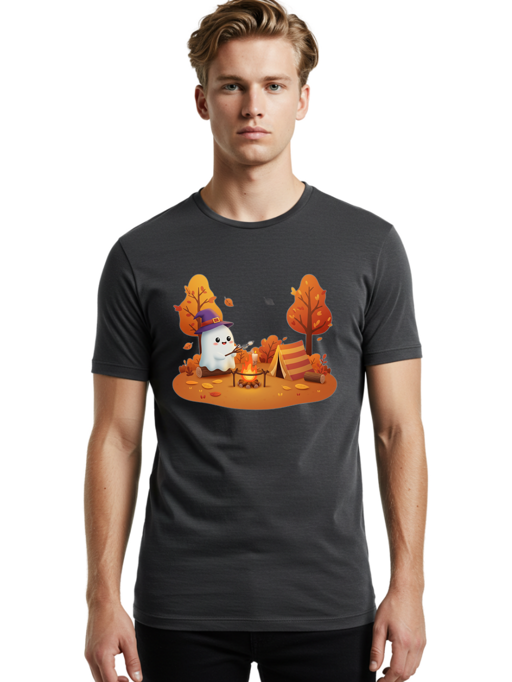 Ghost-Camping-1 Men'S Graphic Tee, 100% Cotton, Comfortable Casual Summer Wear, Machine Washable, Vintage Camera, Old Camera, Antique Camera, Black Camera, Classic Photography, Photography Equipment, Nostalgic Device, Film Camera, Camera Art Bak660