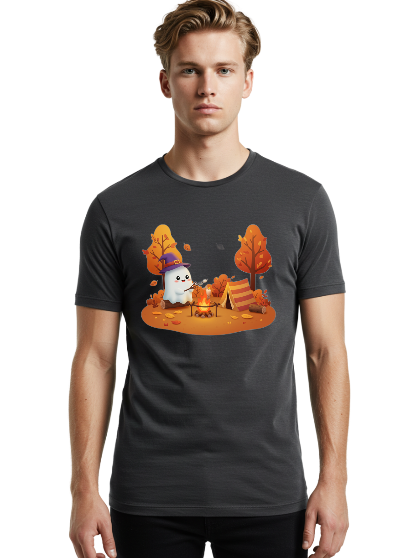 Ghost-Camping-1 Men'S Graphic Tee, 100% Cotton, Comfortable Casual Summer Wear, Machine Washable, Vintage Camera, Old Camera, Antique Camera, Black Camera, Classic Photography, Photography Equipment, Nostalgic Device, Film Camera, Camera Art Bak660