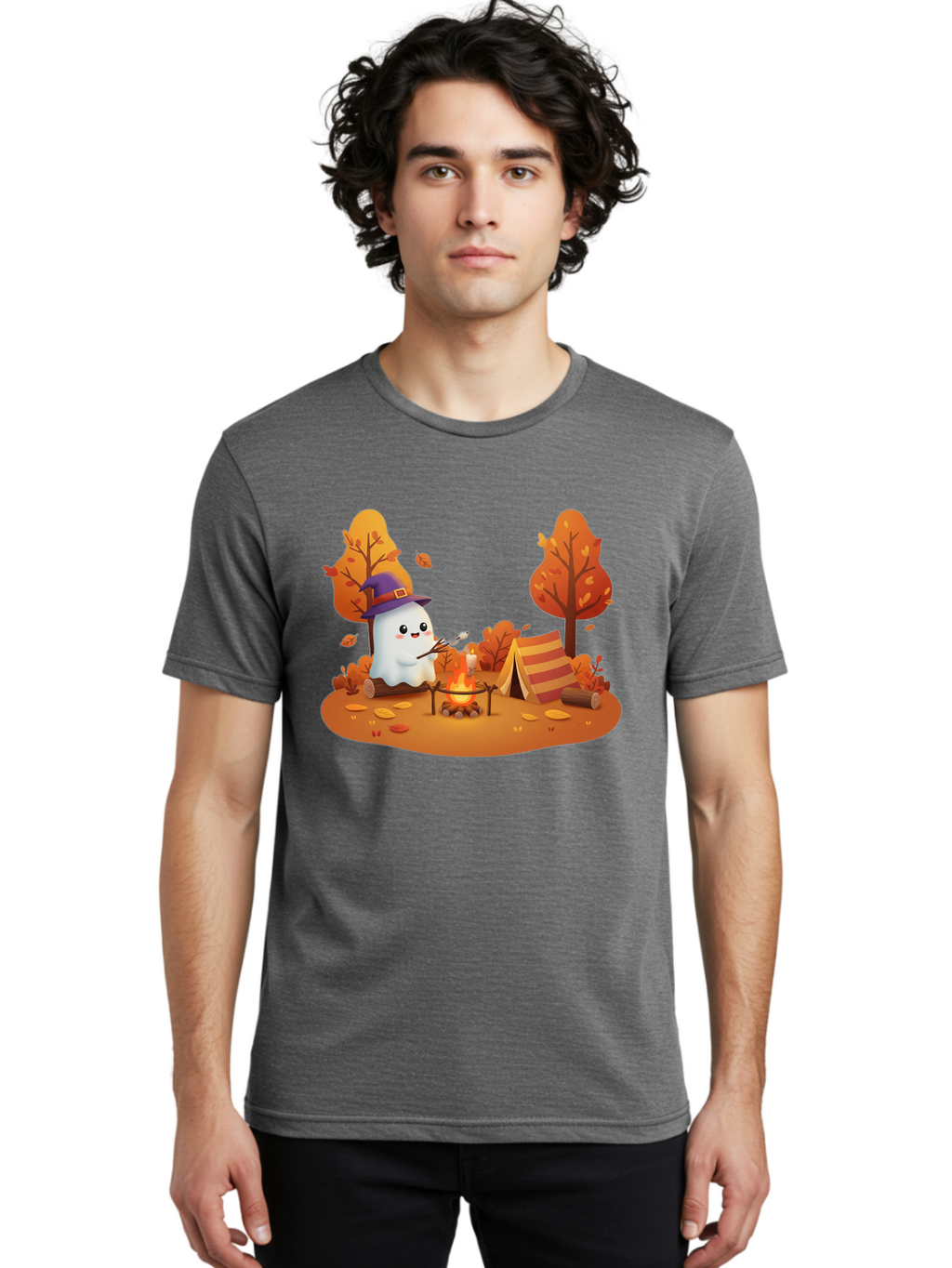 Ghost-Camping-1 Men'S Graphic Tee, 100% Cotton, Comfortable Casual Summer Wear, Machine Washable, Vintage Camera, Old Camera, Antique Camera, Black Camera, Classic Photography, Photography Equipment, Nostalgic Device, Film Camera, Camera Art Bak660