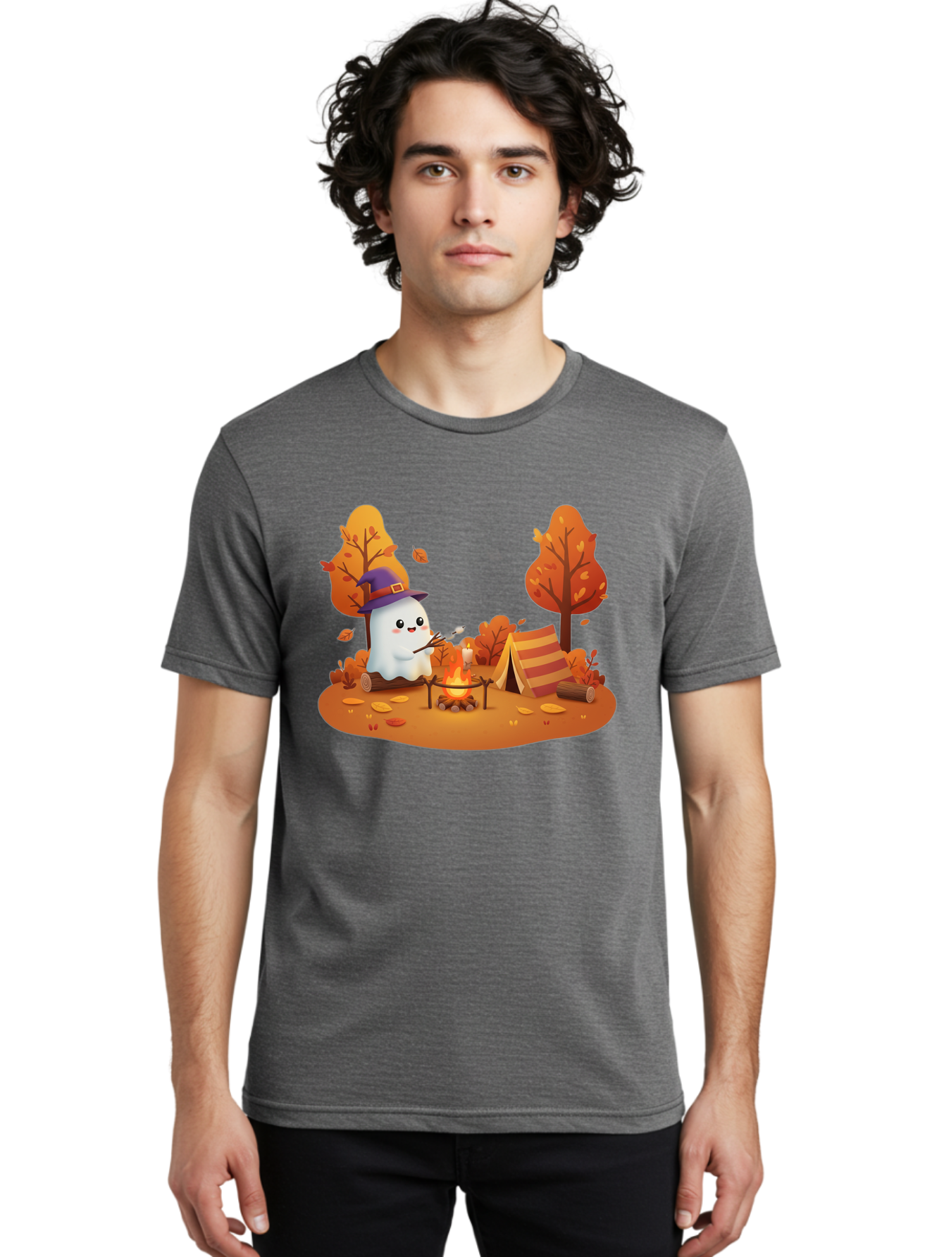 Ghost-Camping-1 Men'S Graphic Tee, 100% Cotton, Comfortable Casual Summer Wear, Machine Washable, Vintage Camera, Old Camera, Antique Camera, Black Camera, Classic Photography, Photography Equipment, Nostalgic Device, Film Camera, Camera Art Bak660