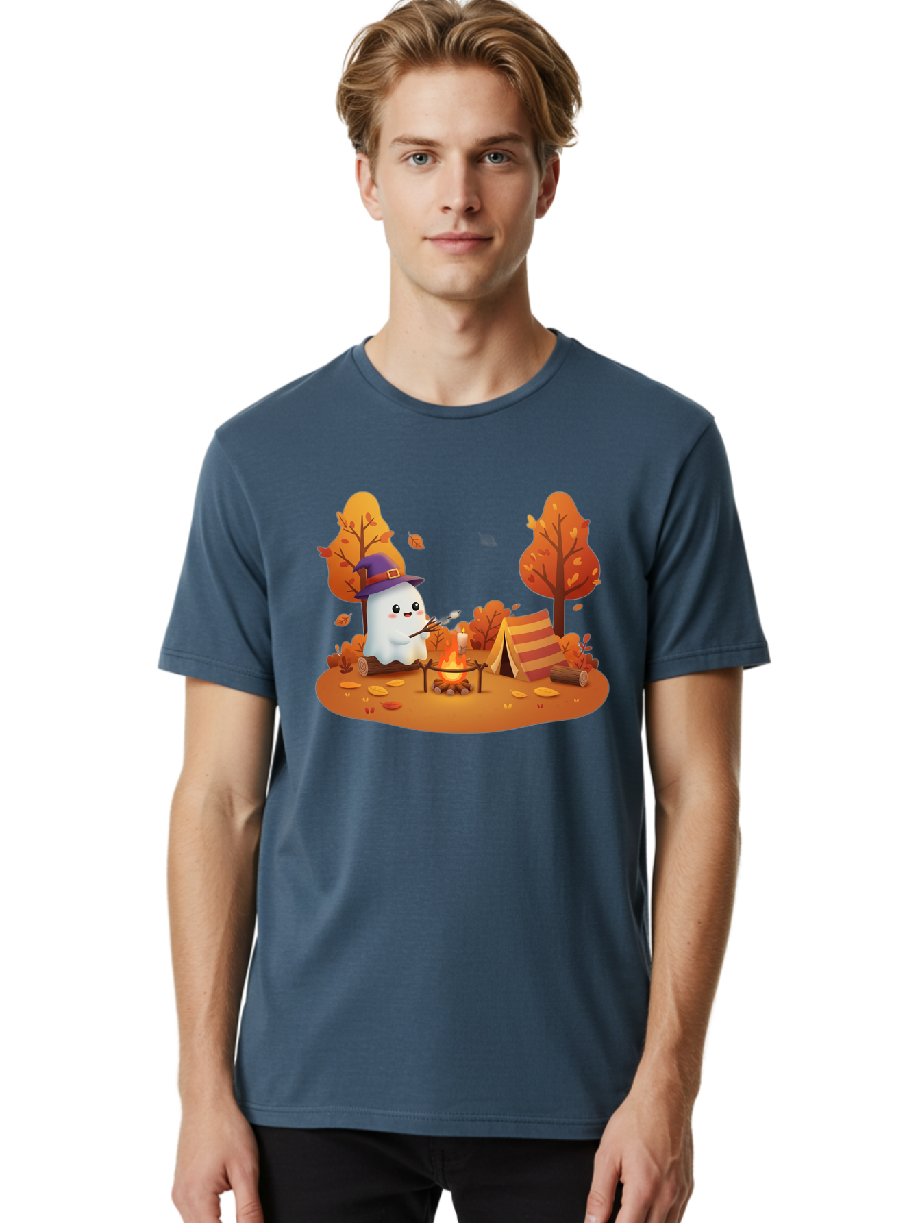 Ghost-Camping-1 Men'S Graphic Tee, 100% Cotton, Comfortable Casual Summer Wear, Machine Washable, Vintage Camera, Old Camera, Antique Camera, Black Camera, Classic Photography, Photography Equipment, Nostalgic Device, Film Camera, Camera Art Bak660