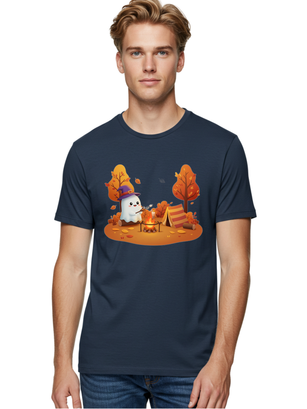 Ghost-Camping-1 Men'S Graphic Tee, 100% Cotton, Comfortable Casual Summer Wear, Machine Washable, Vintage Camera, Old Camera, Antique Camera, Black Camera, Classic Photography, Photography Equipment, Nostalgic Device, Film Camera, Camera Art Bak660