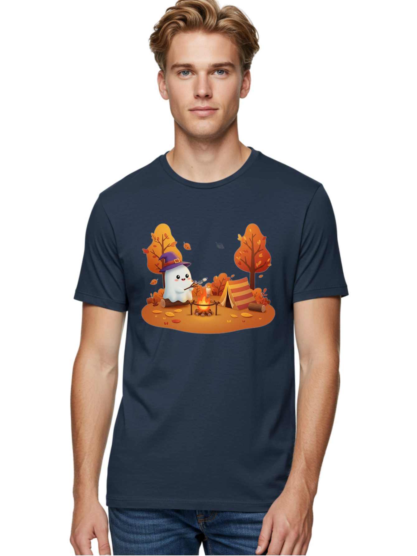 Ghost-Camping-1 Men'S Graphic Tee, 100% Cotton, Comfortable Casual Summer Wear, Machine Washable, Vintage Camera, Old Camera, Antique Camera, Black Camera, Classic Photography, Photography Equipment, Nostalgic Device, Film Camera, Camera Art Bak660
