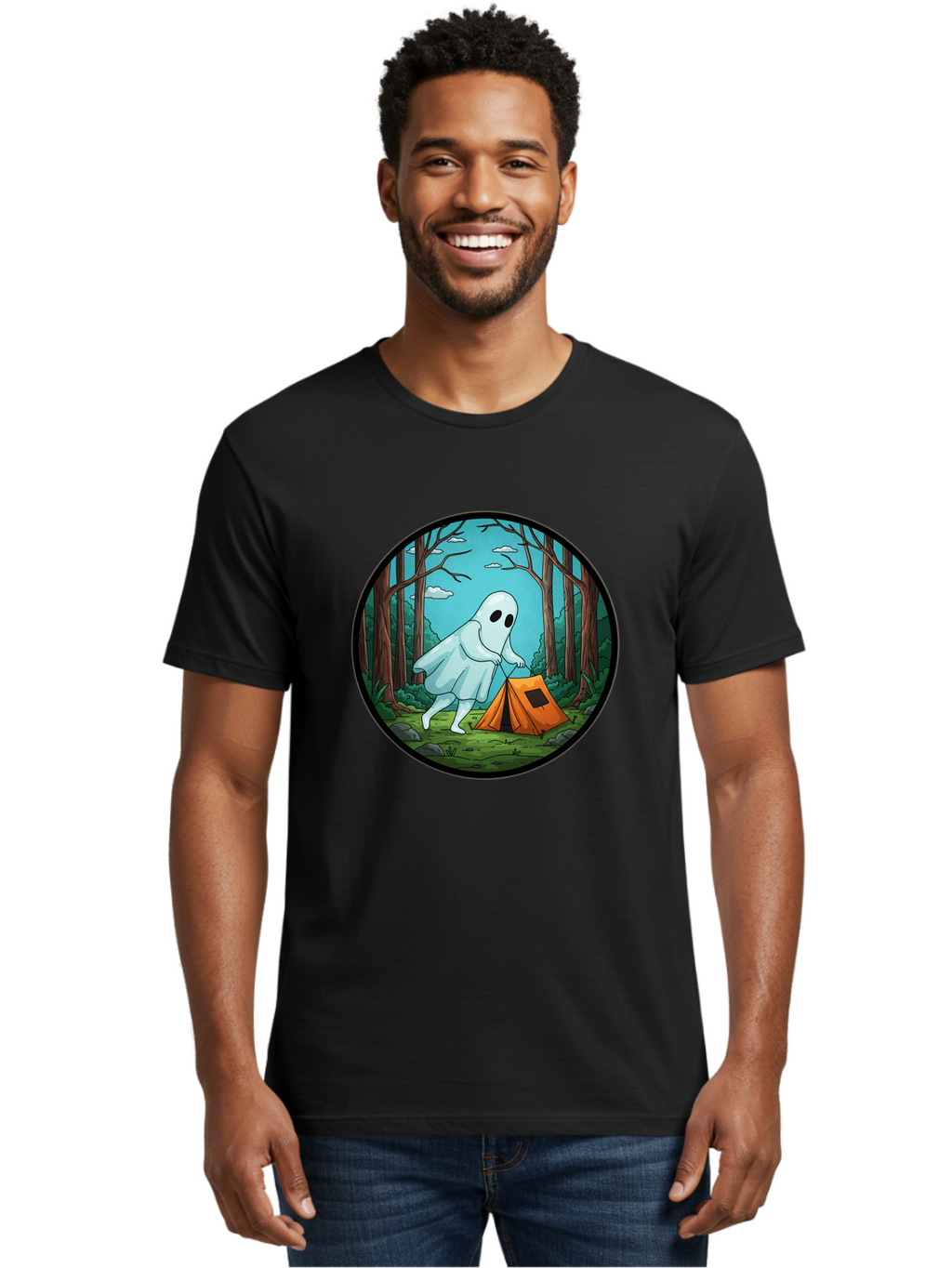 Ghost-Camping-2 Men'S Graphic Tee, 100% Cotton, Comfortable Casual Summer Wear, Machine Washable, Vintage Camera, Old Camera, Antique Camera, Black Camera, Classic Photography, Photography Equipment, Nostalgic Device, Film Camera, Camera Art Bak661