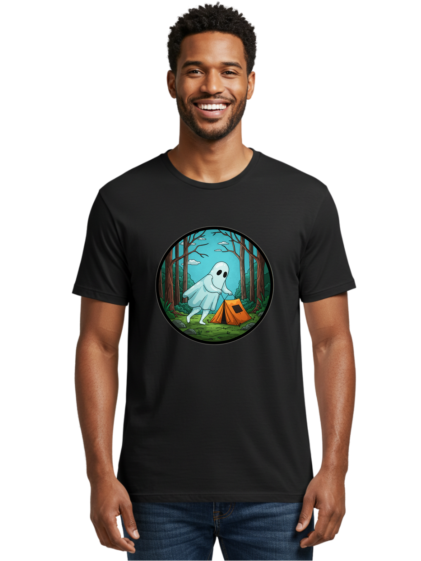 Ghost-Camping-2 Men'S Graphic Tee, 100% Cotton, Comfortable Casual Summer Wear, Machine Washable, Vintage Camera, Old Camera, Antique Camera, Black Camera, Classic Photography, Photography Equipment, Nostalgic Device, Film Camera, Camera Art Bak661